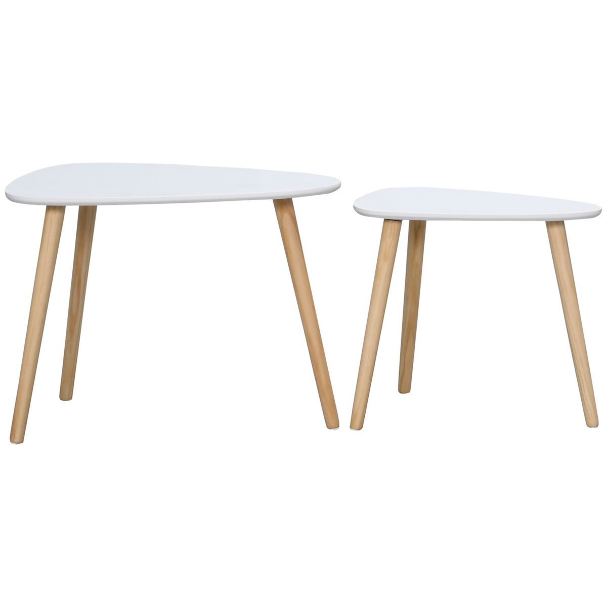 HOMCOM Lot de 2 tables basses gigognes design scandinave bicolore bois clair blanc pieds effilés bois de pin