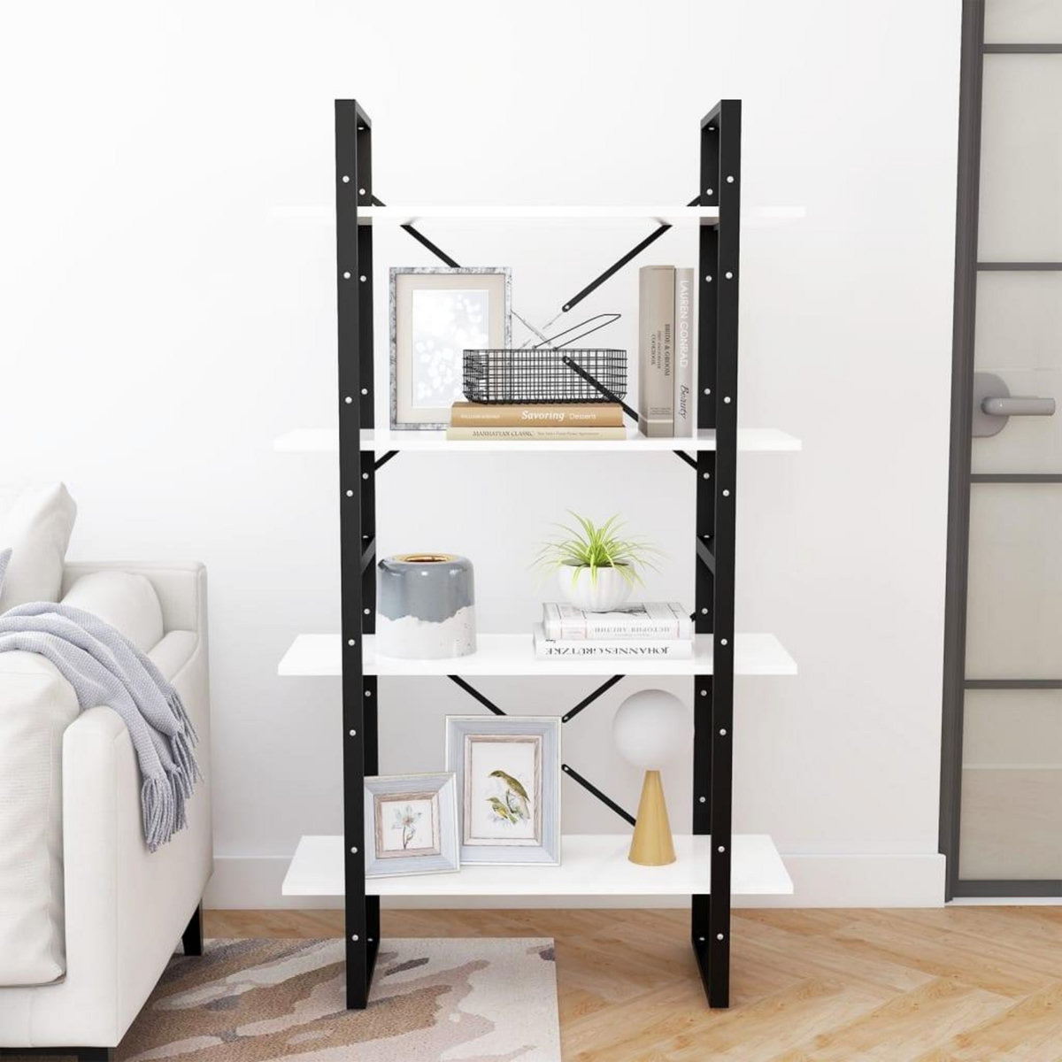 VIDAXL Bibliotheque a 4 niveaux Blanc 80x30x140 cm bois d'ingenierie