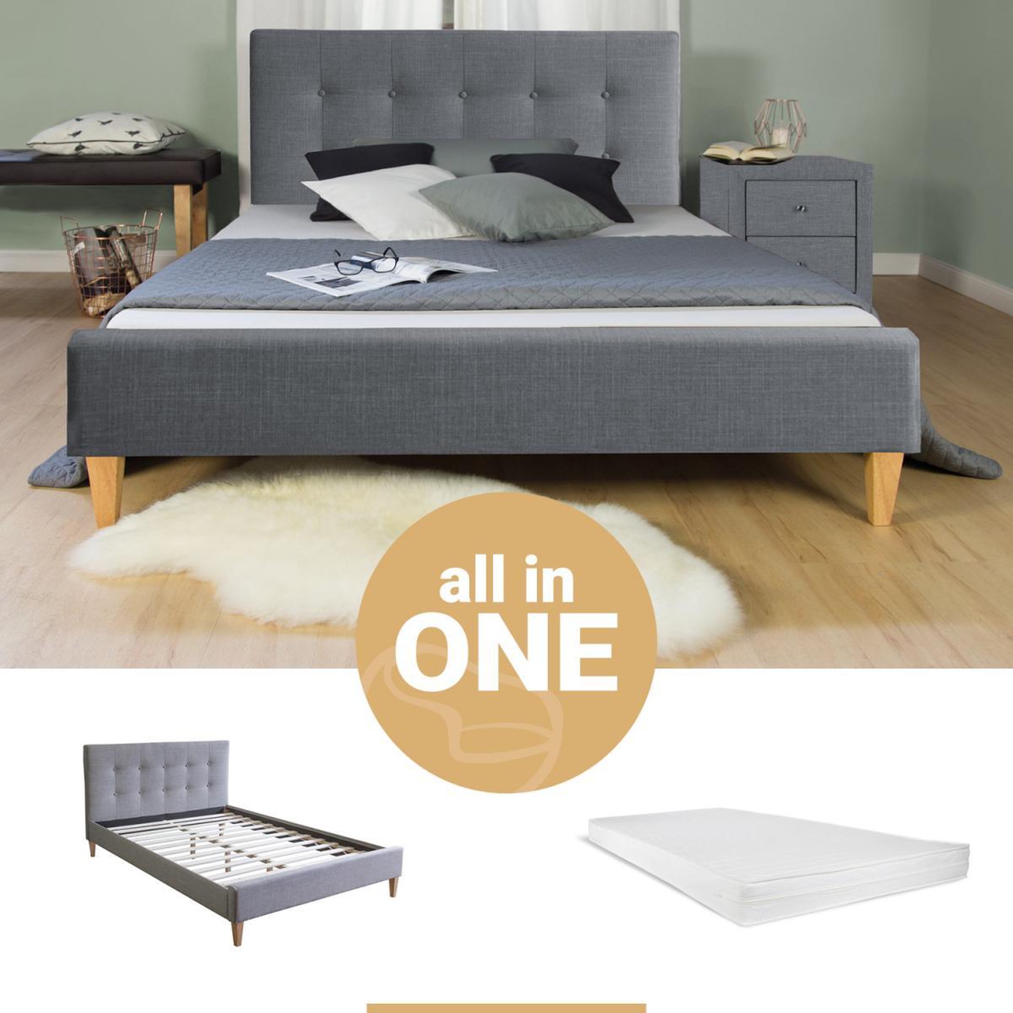 Voir la diapositive 6 : HomeStyle4U Lit rembourré avec matelas 120x200 Sommier à lattes