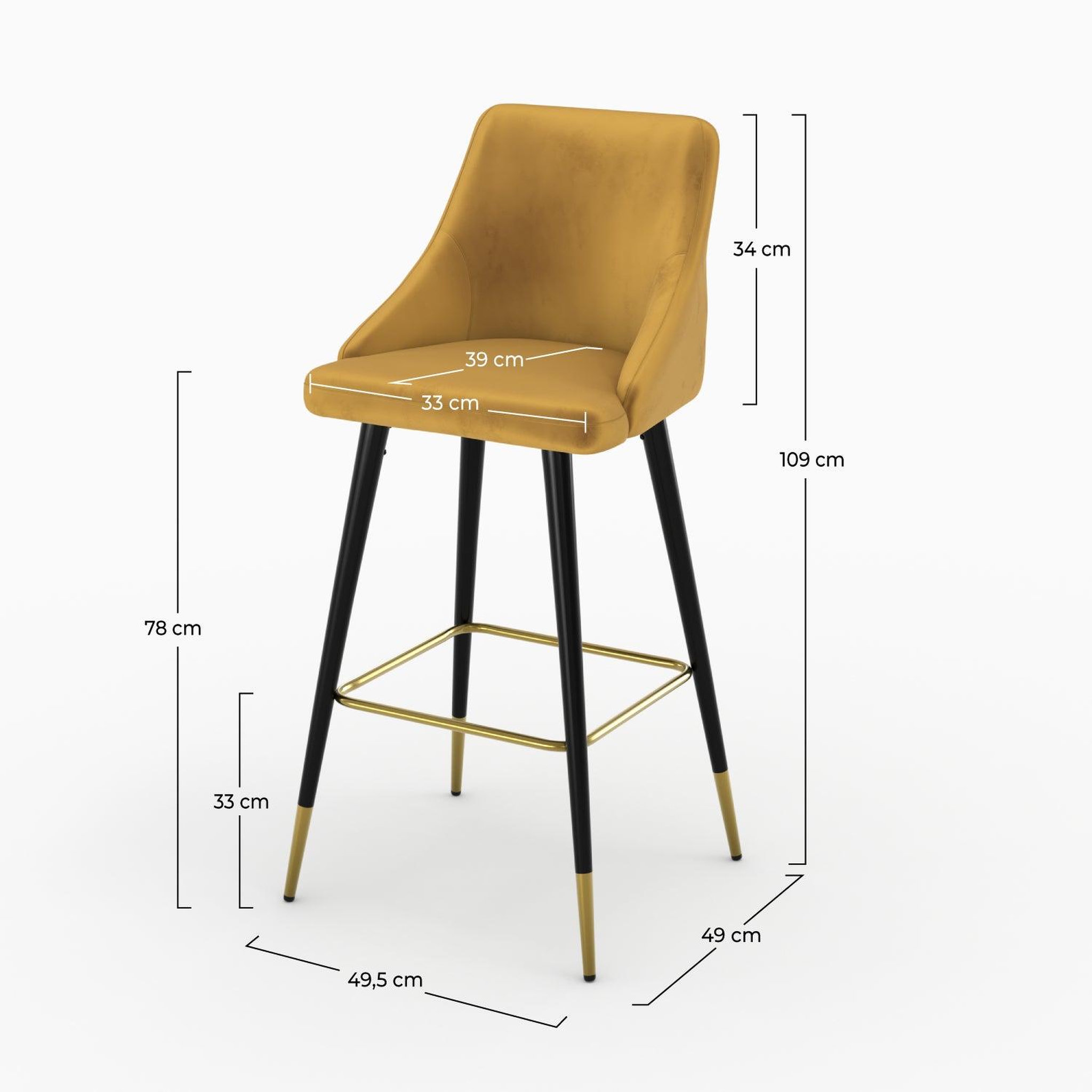 Voir la diapositive 4 : MAISON PAVANE Lot de 2 chaises de bar en velours jaune curry 78 cm-aristote