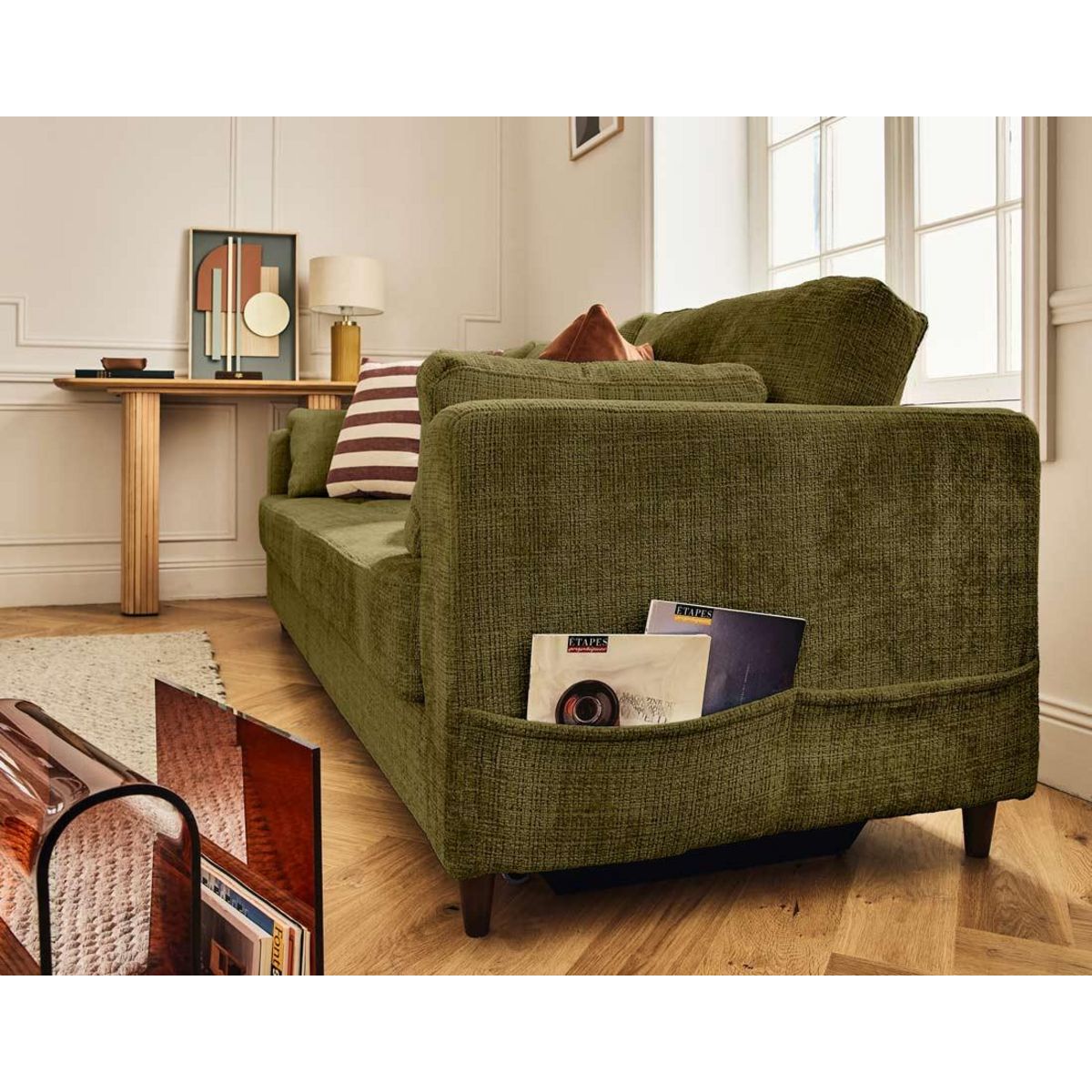 LISA DESIGN Anna - canapé droit 3 places convertible avec poche en velours texturé