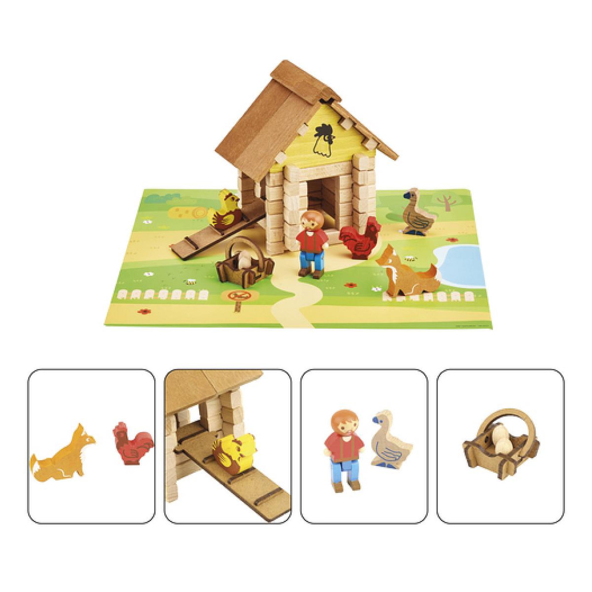 Voir la diapositive 2 : JeuJura - Ma ferme en bois - 60 pcs