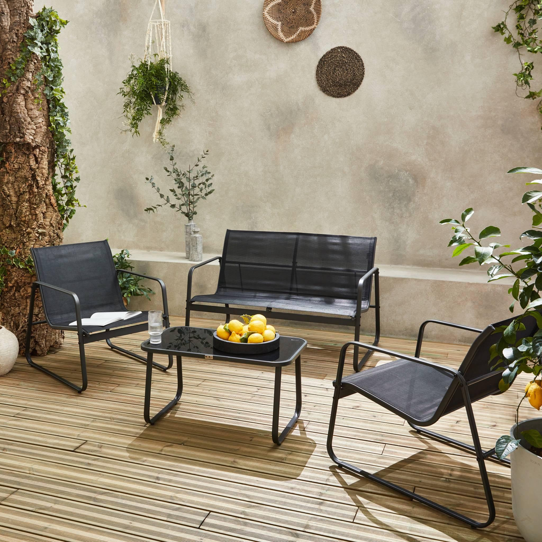 Voir la diapositive 3 : SWEEEK Salon de jardin en métal  et textilène pour 4 personnes, design