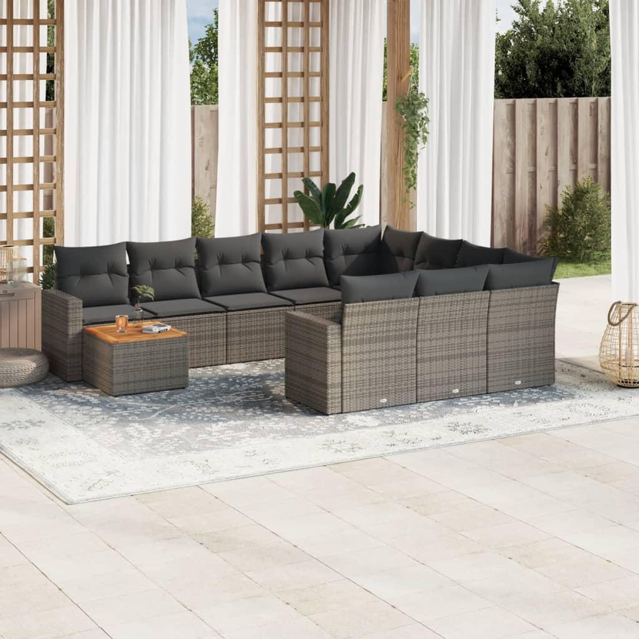 VIDAXL Salon de jardin 11 pcs avec coussins gris resine tressee