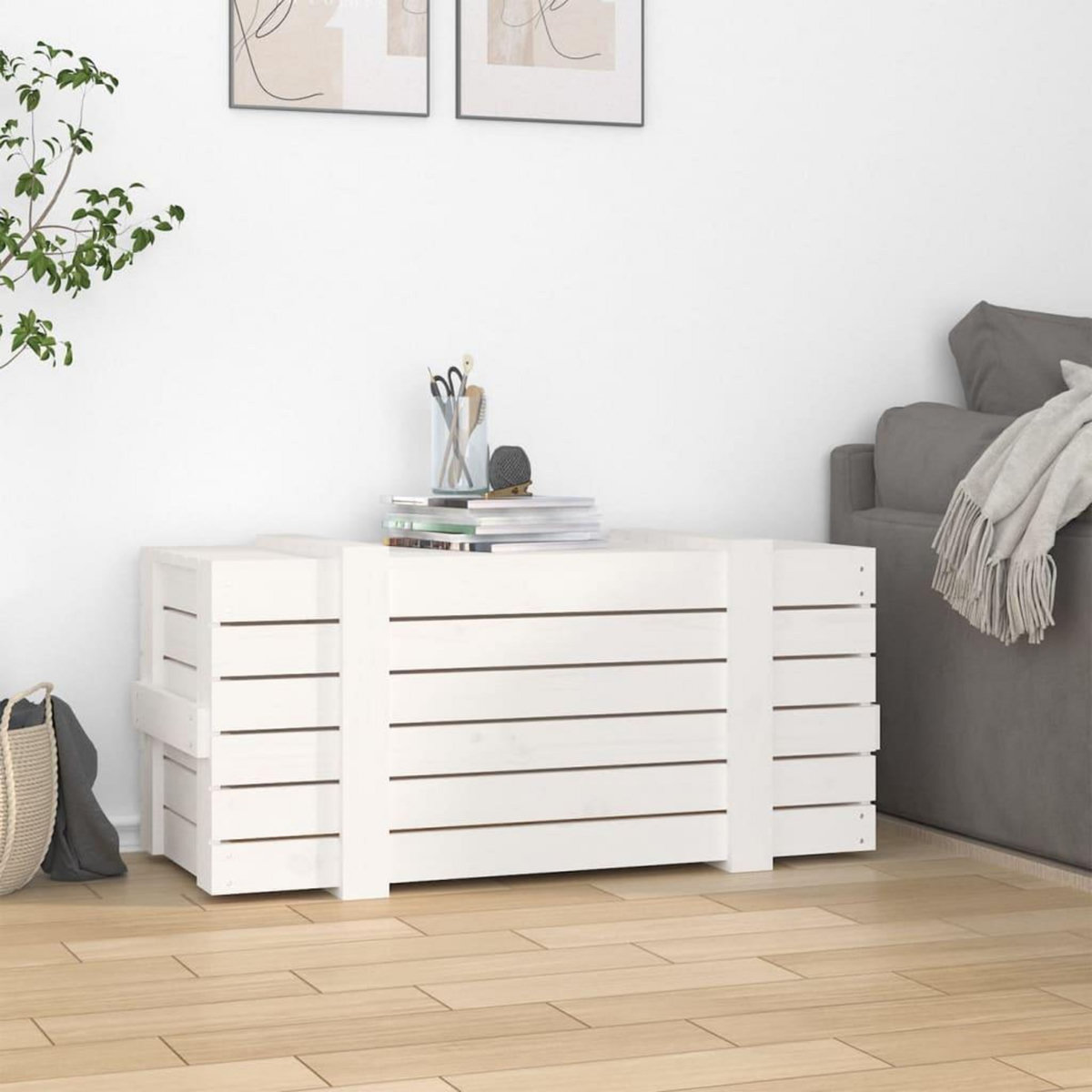 VIDAXL Boîte de rangement Blanc 91x40,5x42 cm Bois massif de pin