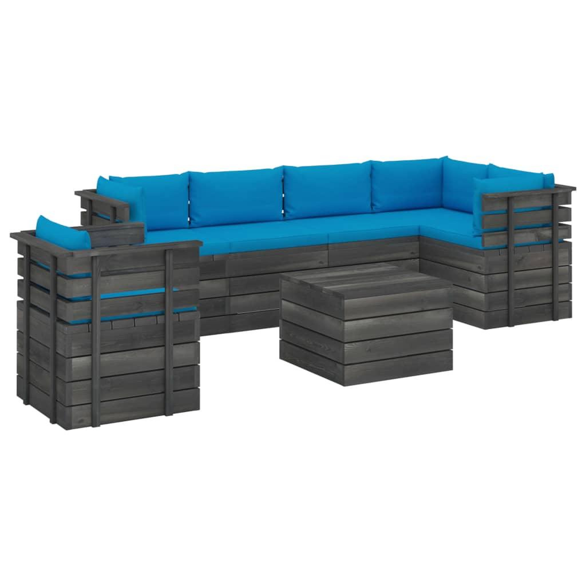 Voir la diapositive 2 : VIDAXL Salon palette de jardin 7 pcs avec coussins Bois de pin massif