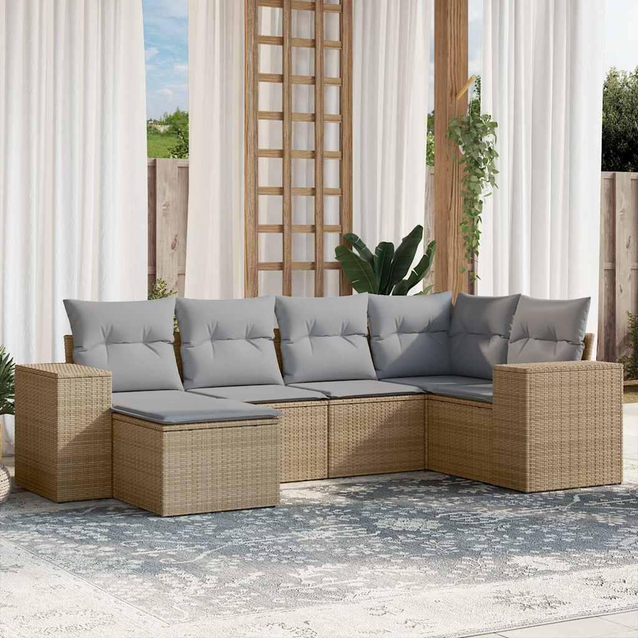 VIDAXL Salon de jardin avec coussins 6 pcs beige resine tressee