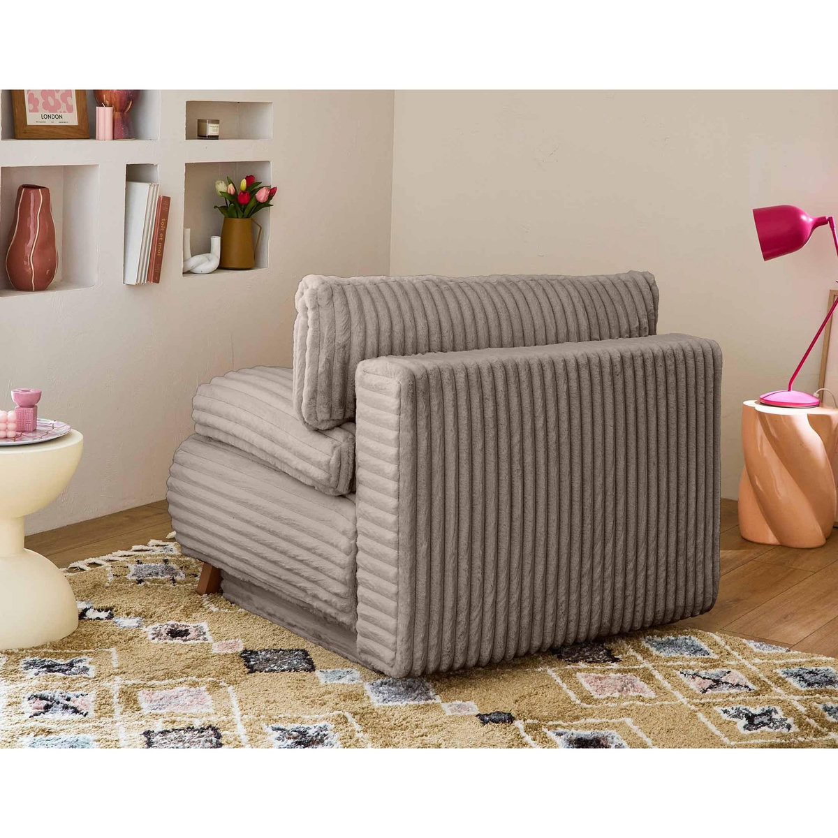 BEST MOBILIER Cristal - fauteuil - convertible avec coffre - en fausse fourrure côtelée