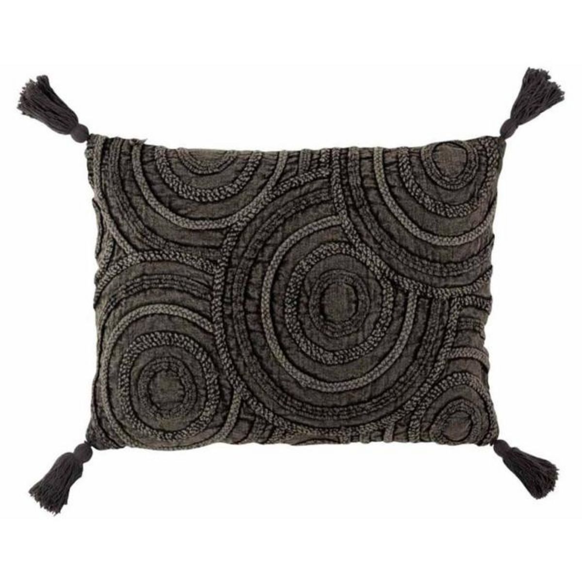 Paris Prix Coussin Déco à Pompons  Cercle  40x60cm Gris