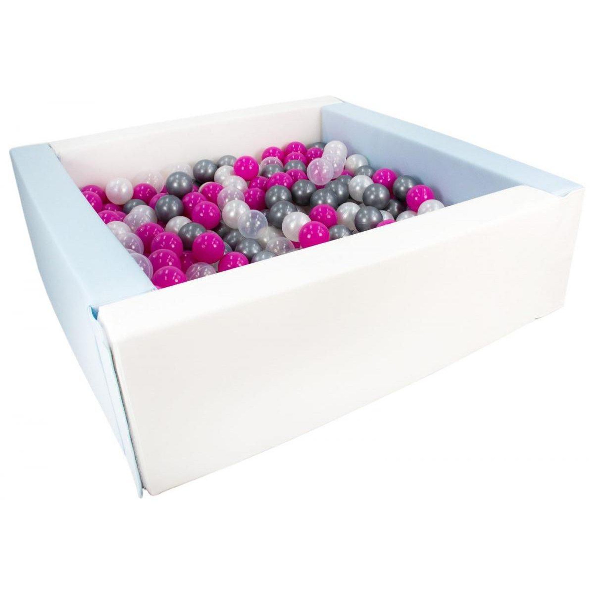 VELINDA Piscine à balles carrée avec 300 balles - blanc, bleu (pastel)/perle, transparent, rose, argent