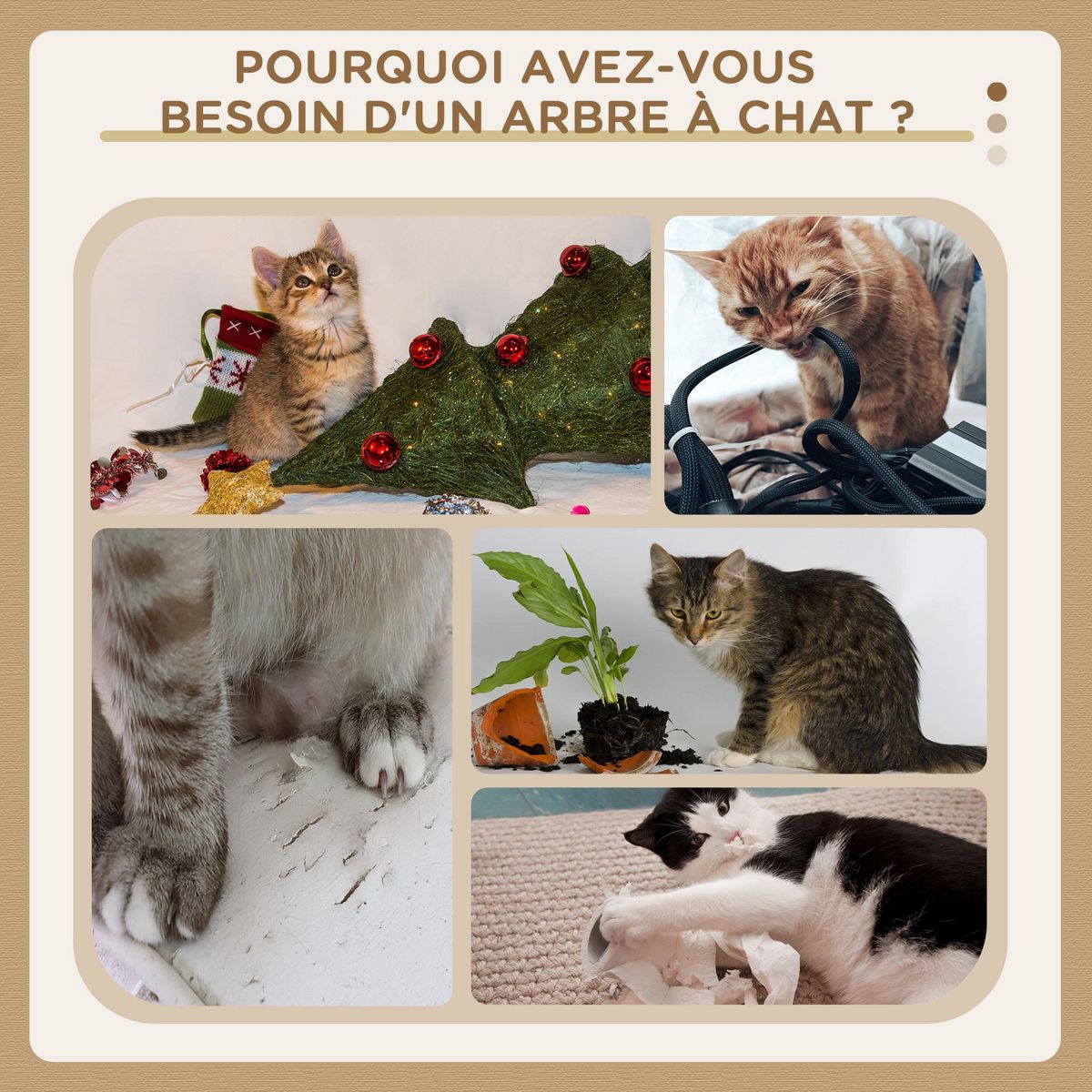 PAWHUT Arbre à chat multi-équipement griffoirs 2 niches 2 hamacs plateformes boules suspendues corde peluche grise