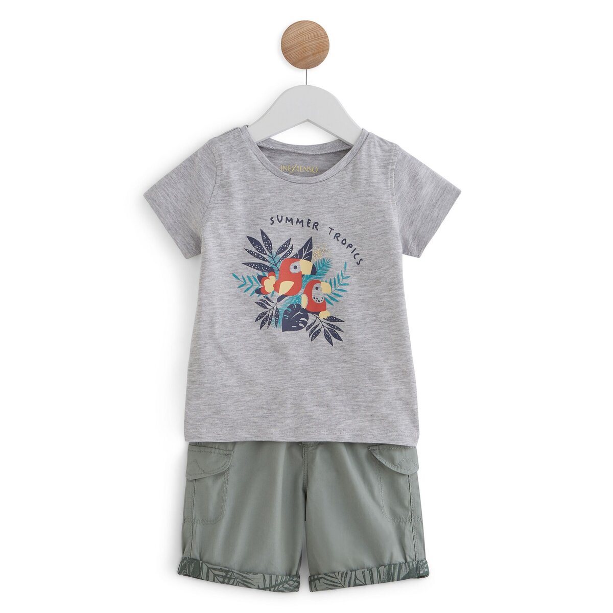 IN EXTENSO Ensemble t-shirt perroquet + bermuda bébé garçon