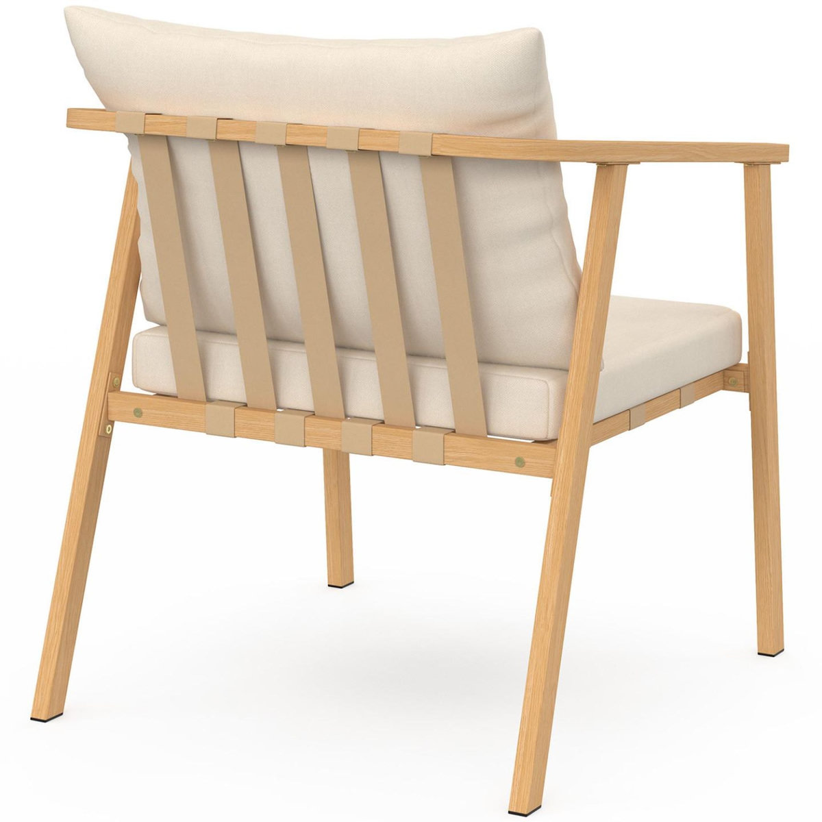 ID MARKET Salon de jardin bas MALTA 4 places structure en métal effet bois, lanières et coussins beiges