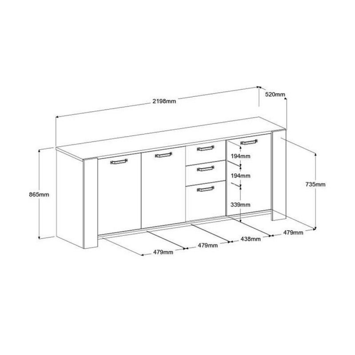 PARISOT Ensemble enfilade + table LOFT - Mélaminé décor chene artisan et gris - Table rectangulaire 8 personnes-Enfilade 3 portes - P