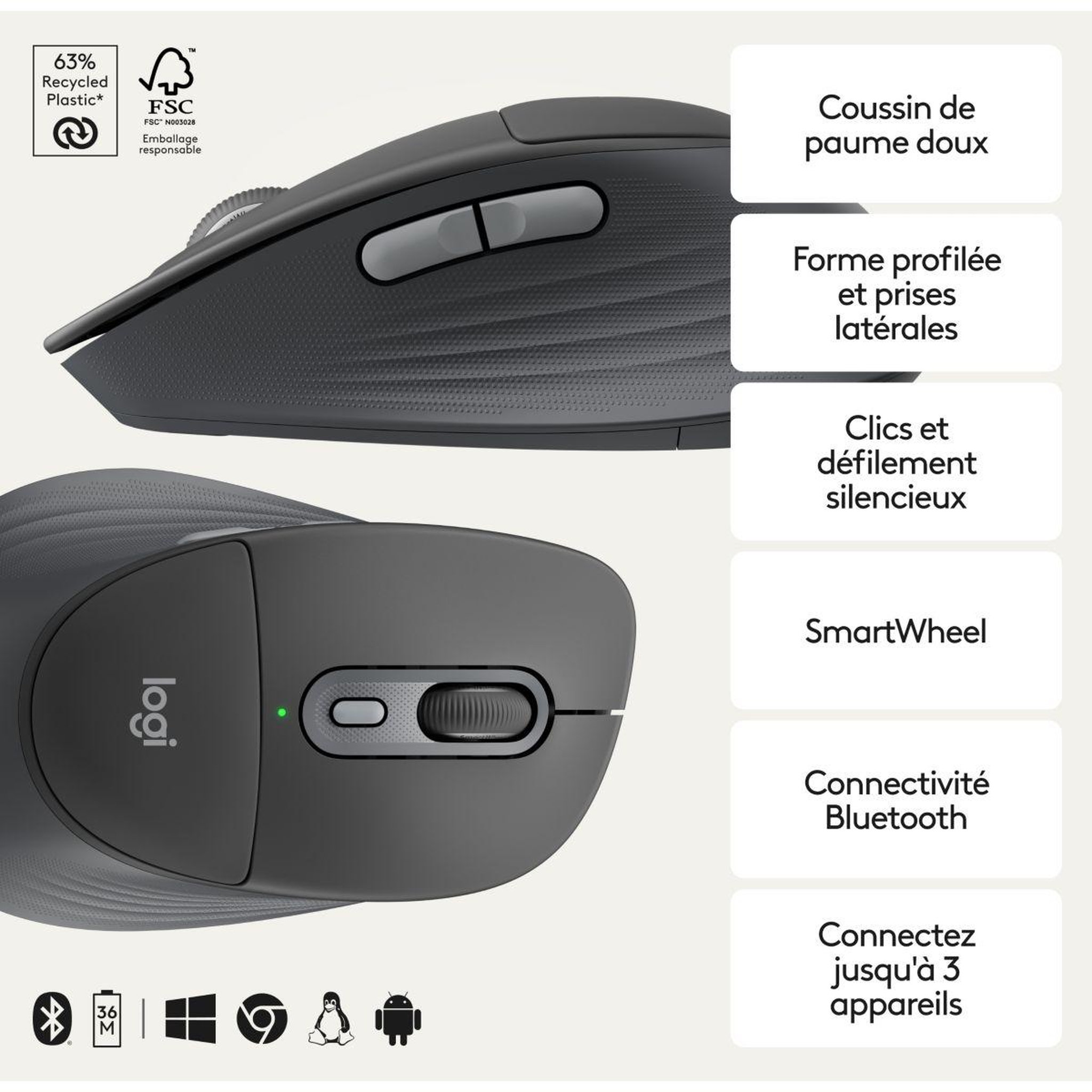 Voir la diapositive 2 : Logitech Souris sans fil m850 l graphite