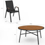 Voir la diapositive 5 : ID MARKET Salon de jardin NOUMEA table ronde 150 cm plateau verre trempé effet bois et 8 chaises empilables noir et bois