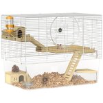 PAWHUT Cage à hamster à 3 niveaux avec roue d'exercice, plateau, 59 x 35,5 x 47 cm, blanc