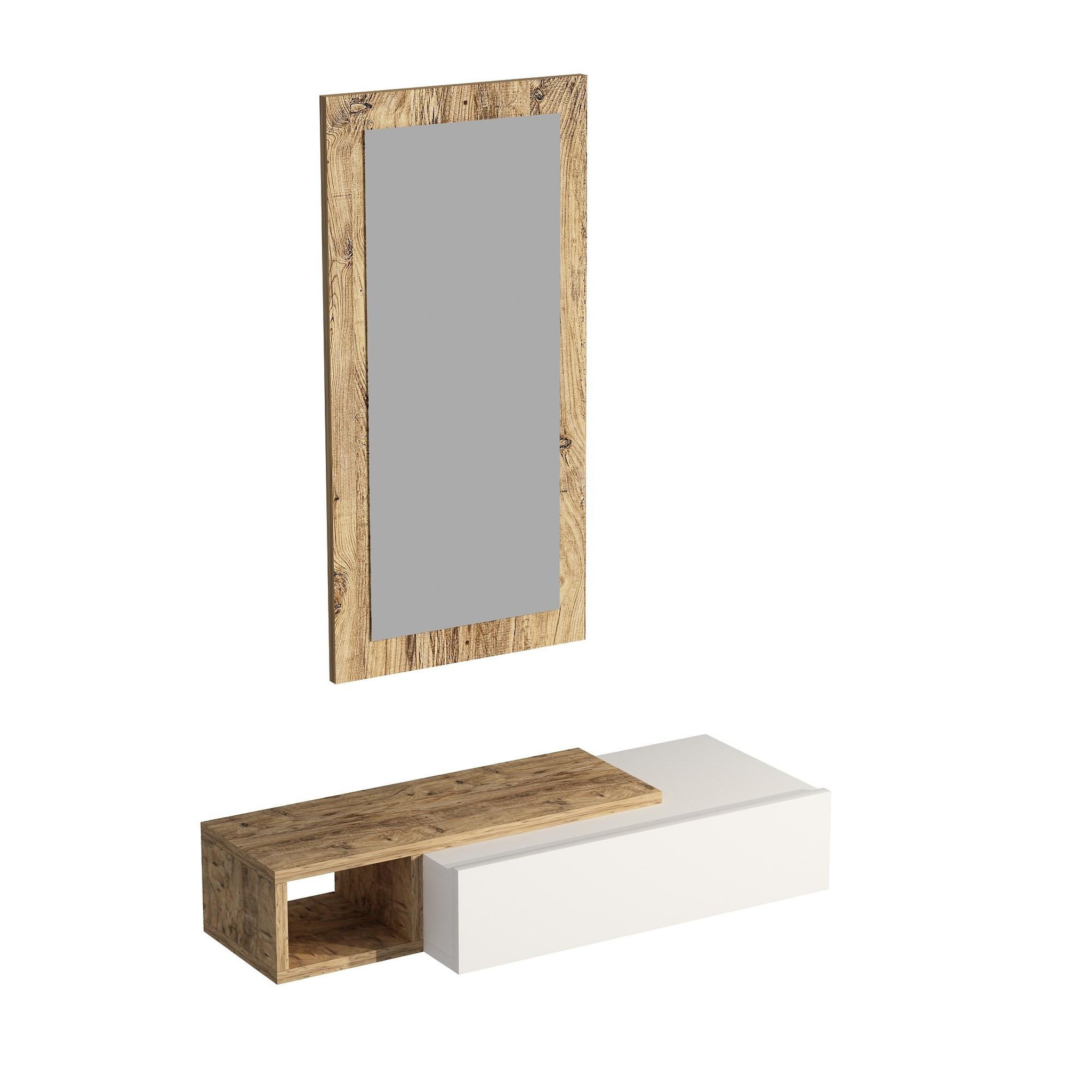 Habitat et Jardin Console avec miroir en bois  vien   - 82 x 29 x 15 cm - blanc