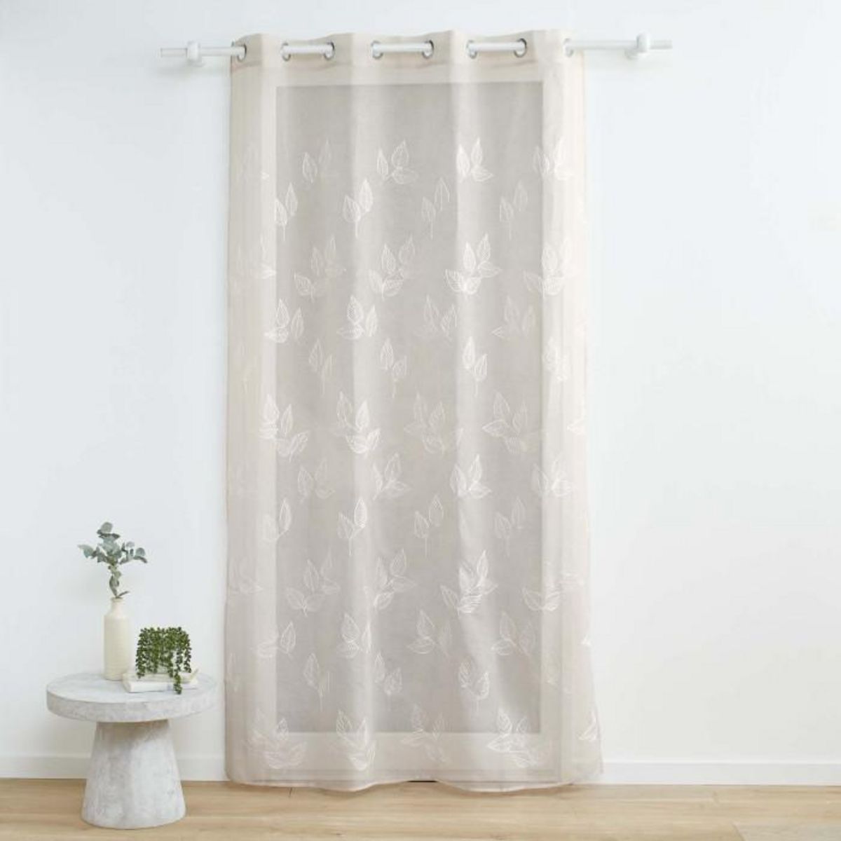 Paris Prix Rideau Voilage à Œillets Brodés  Berry  140x280cm Taupe