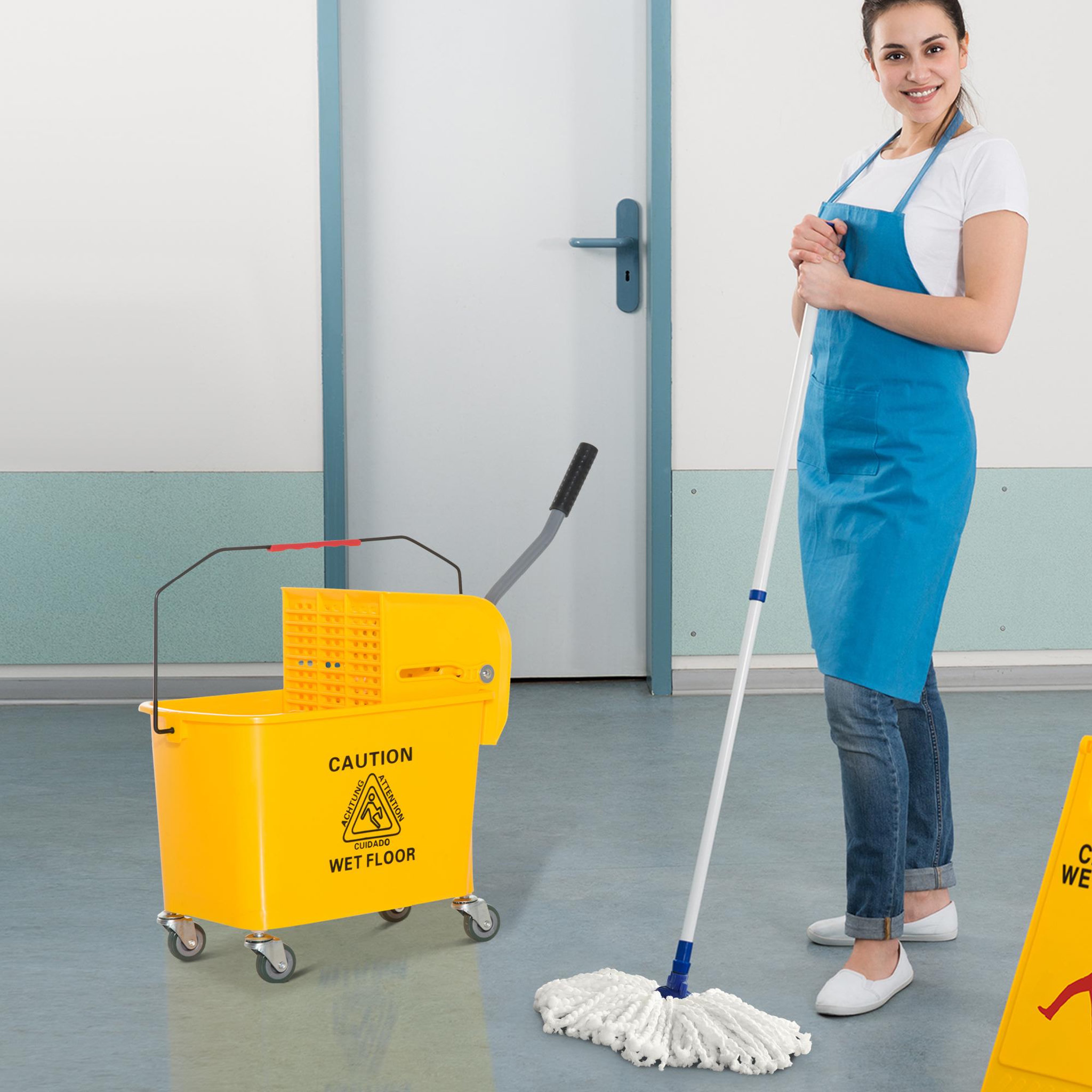 Voir la diapositive 2 : HOMCOM Chariot de nettoyage lavage seau de ménage 20 l avec essoreur et séparateur eau sale propre jaune