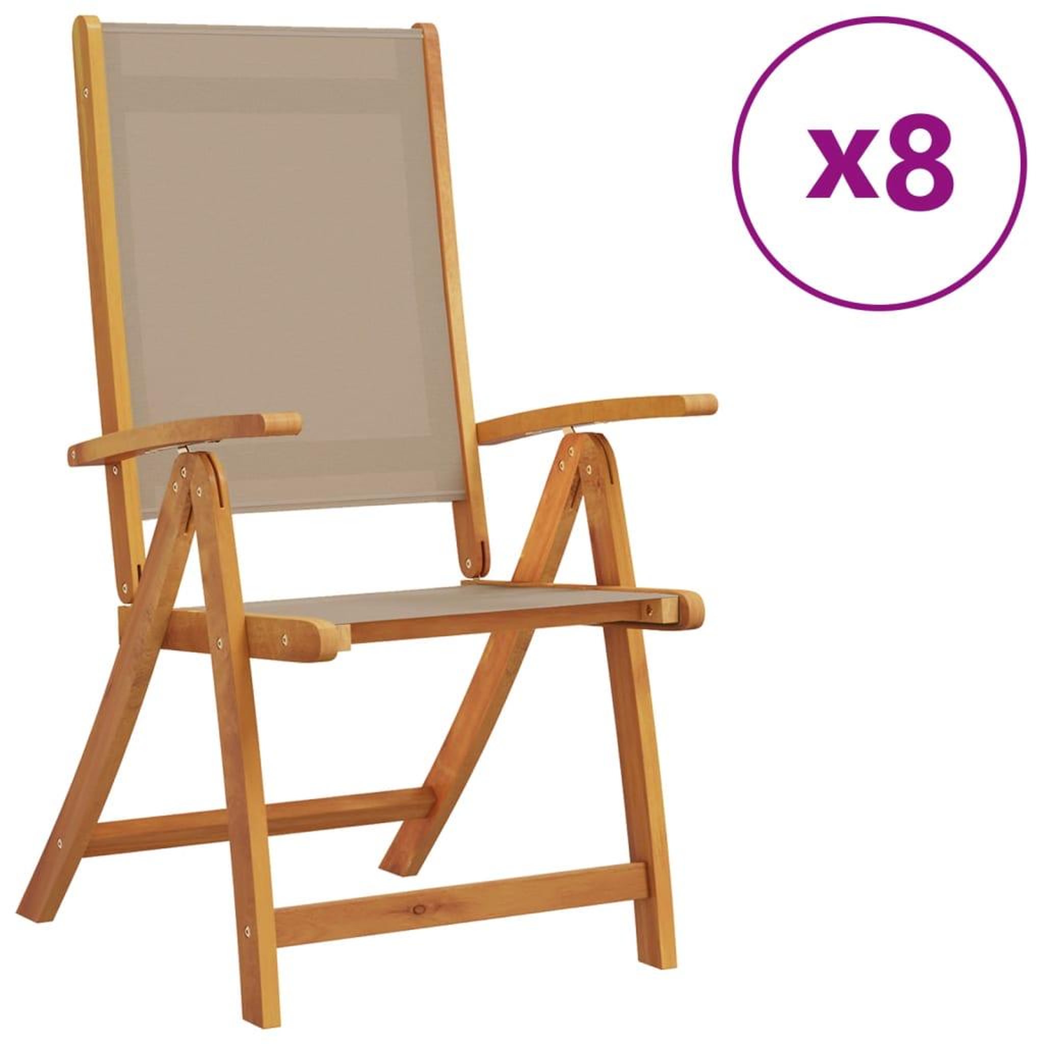 Voir la diapositive 2 : VIDAXL Chaises pliables de jardin lot de 8 bois d'acacia et textilene