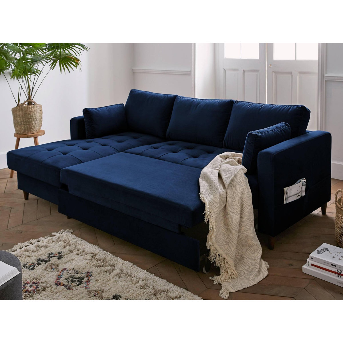 LISA DESIGN Anna - canapé d'angle gauche - 4 places - convertible avec coffre - en velours