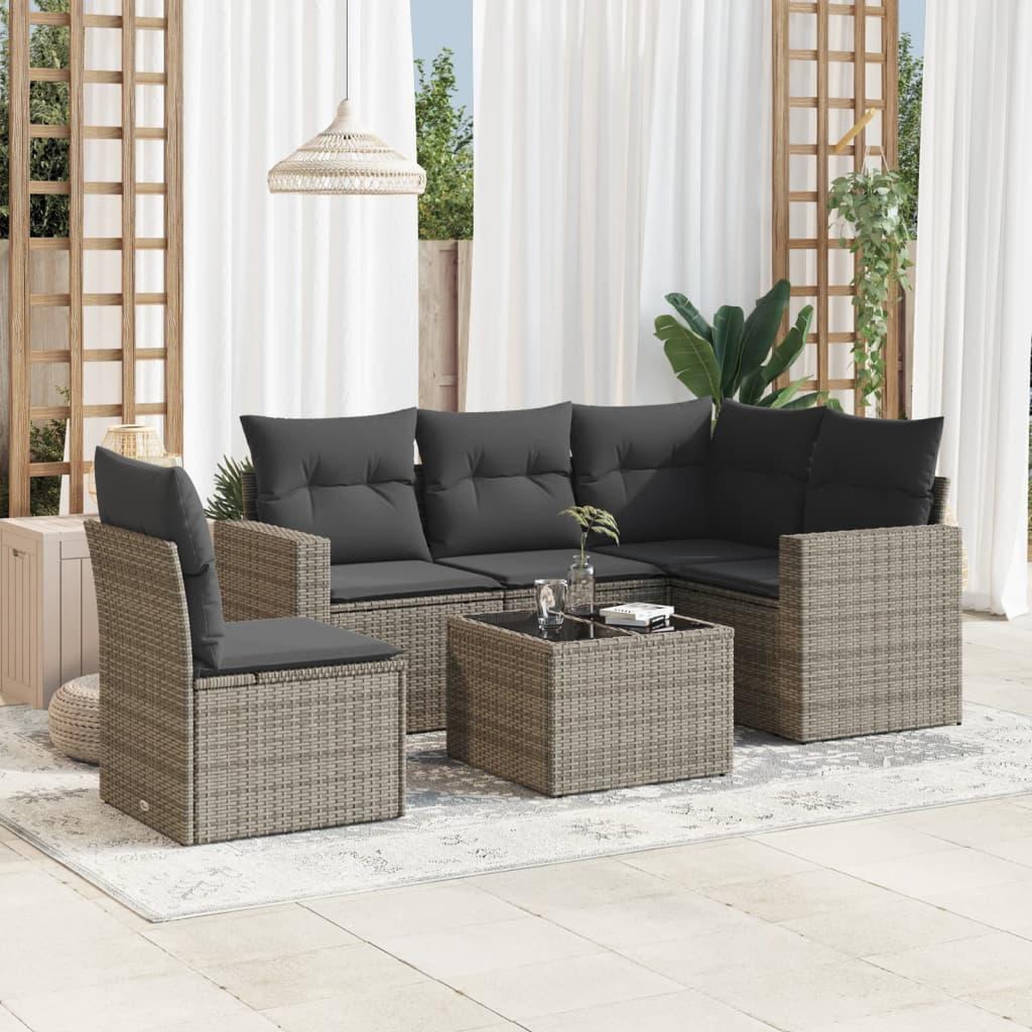 VIDAXL Salon de jardin 6 pcs avec coussins gris resine tressee