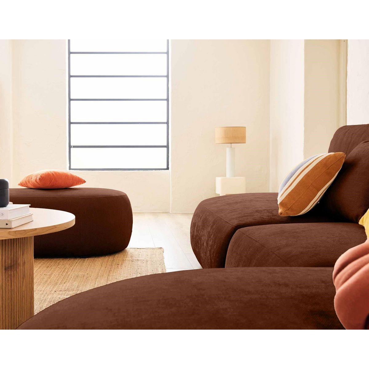 LISA DESIGN Santorini - canapé modulable d'angle droit + pouf - 5 places - en tissu texturé