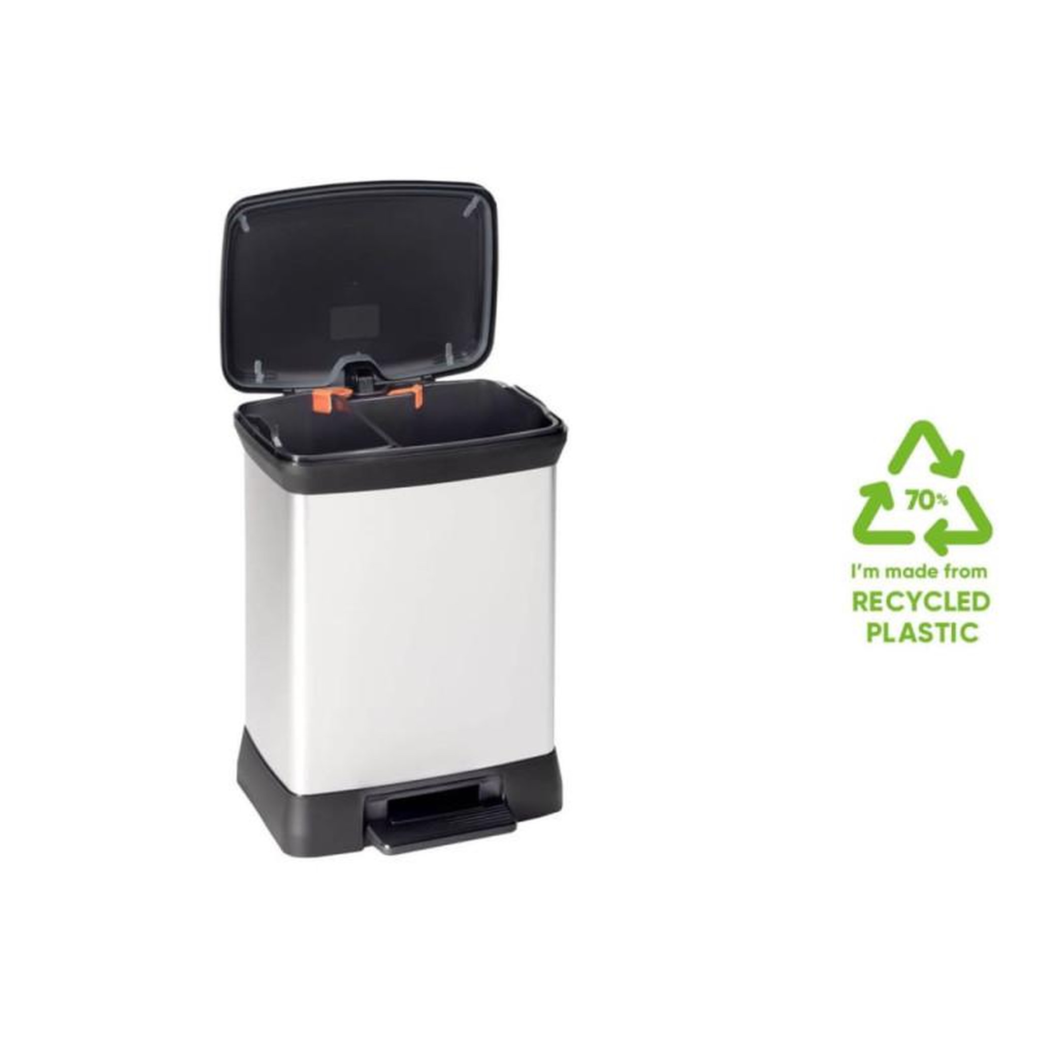 Voir la diapositive 2 : CURVER Curver Poubelle duo à pédale Deco 10L+18L Argenté