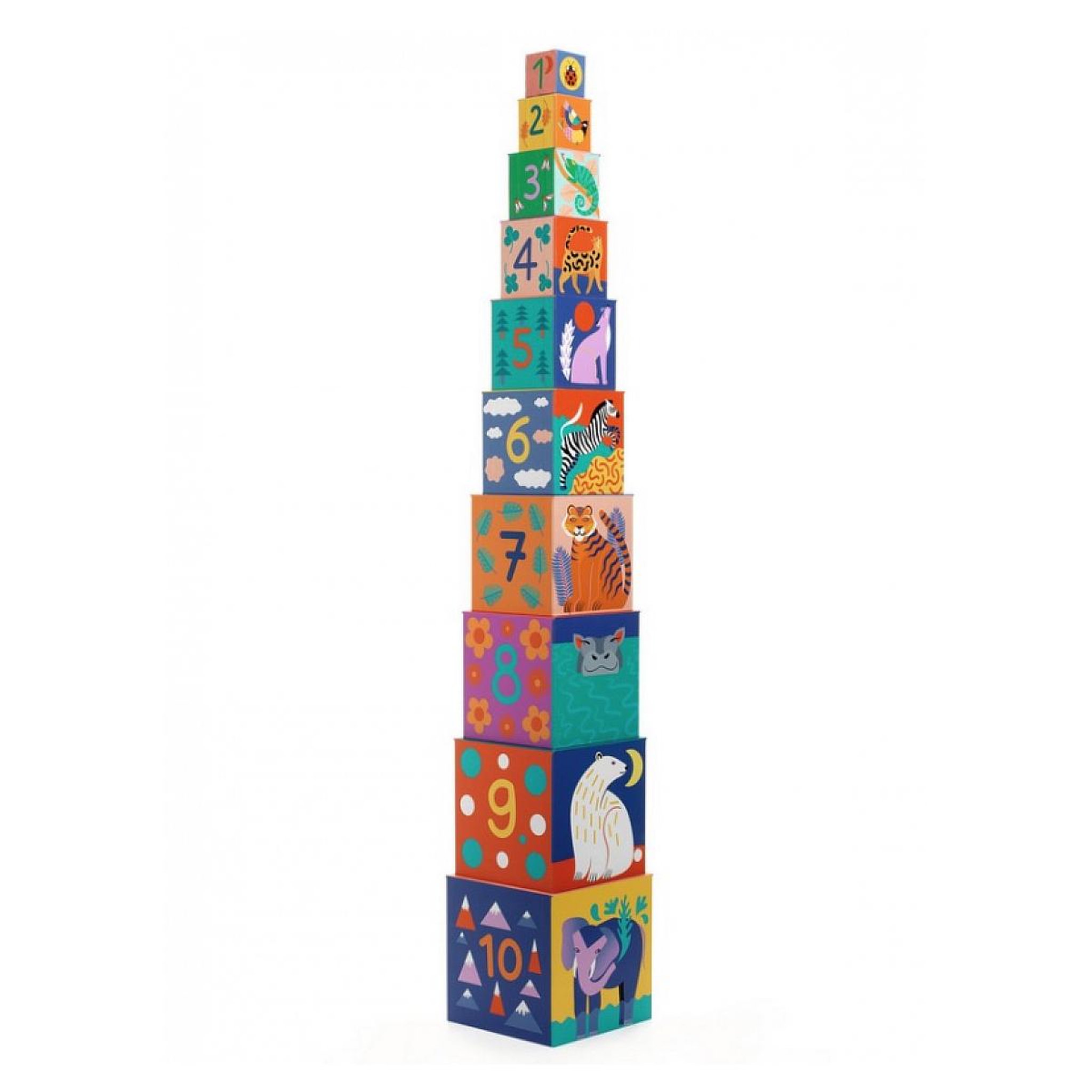 Voir la diapositive 2 : Djeco 10 cubes a empiler animaux sauvages