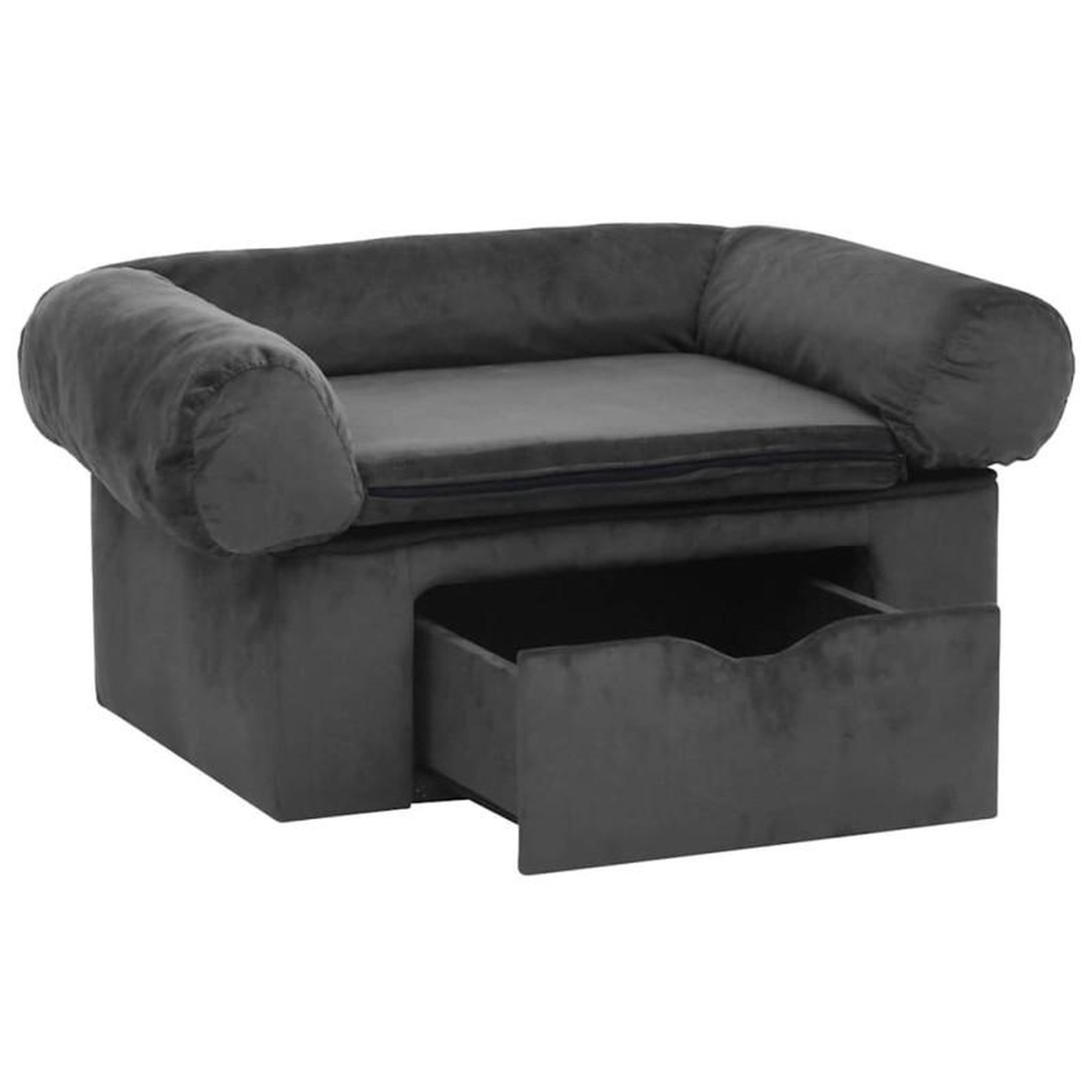 Voir la diapositive 4 : VIDAXL Canapé pour chien avec tiroir Gris foncé 75x50x38 cm Peluche