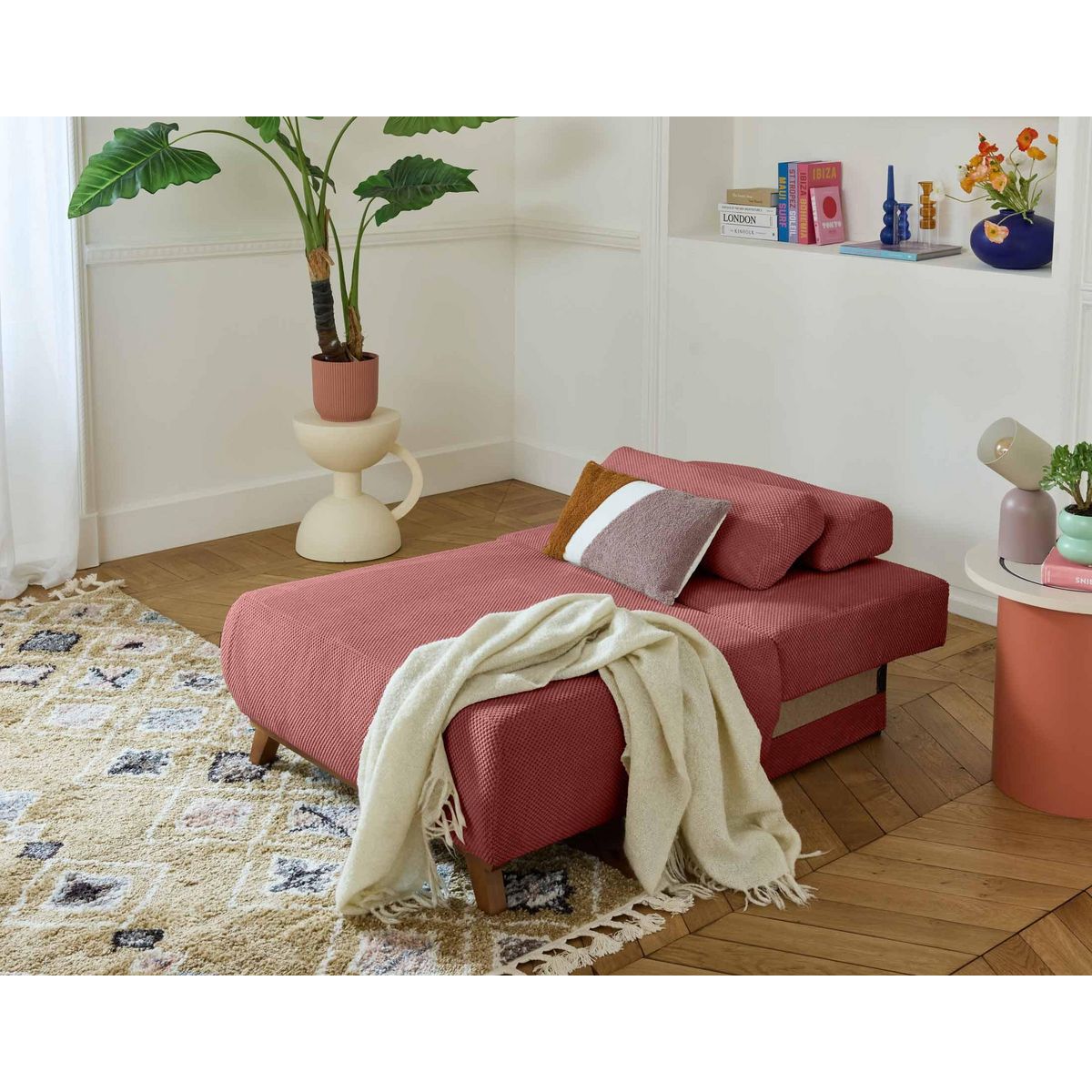 BEST MOBILIER Cristal - fauteuil - convertible avec coffre - en velours texturé