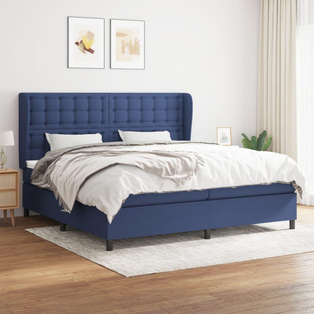 VIDAXL Sommier a lattes de lit avec matelas Bleu 200x200 cm Tissu