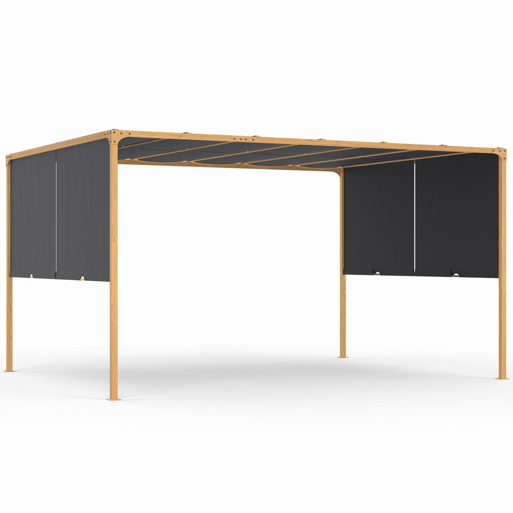 ID MARKET Pergola coulissante 2 pans 3x4 m belvédère de jardin effet bois toile gris anthracite
