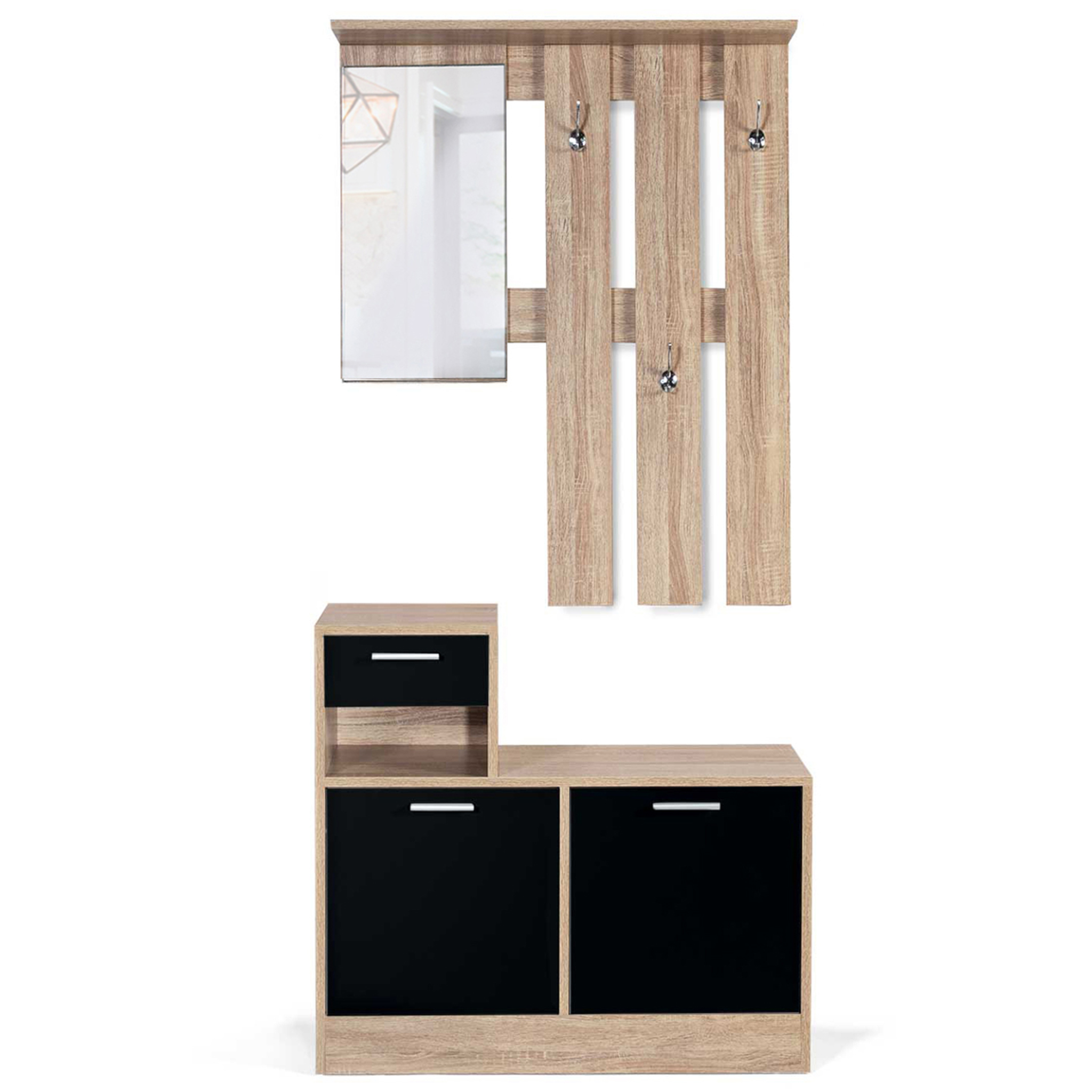 Voir la diapositive 6 : ID MARKET Vestiaire d'entrée avec miroir PAULIN design hêtre portes noires