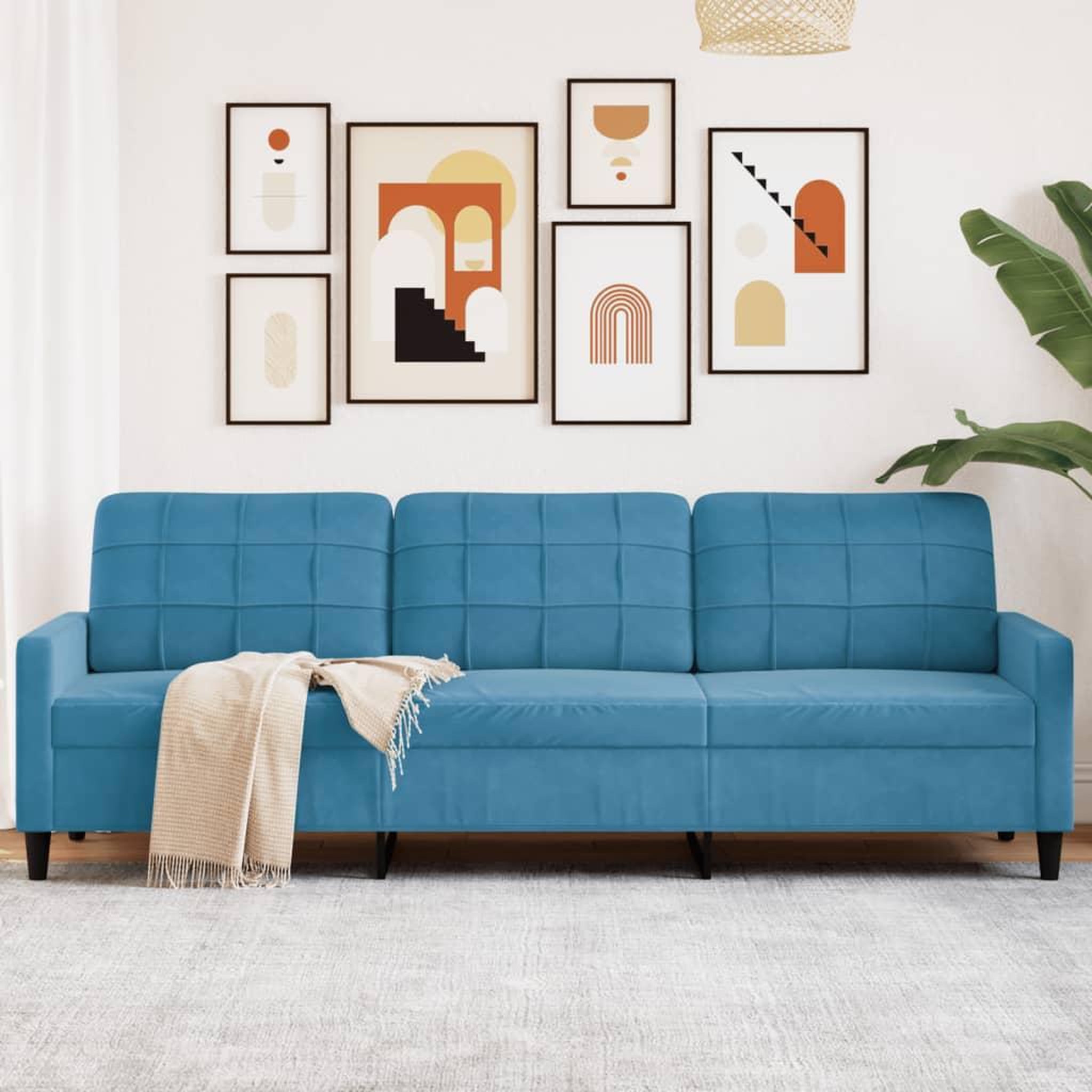 VIDAXL Canape a 3 places Bleu 210 cm Velours