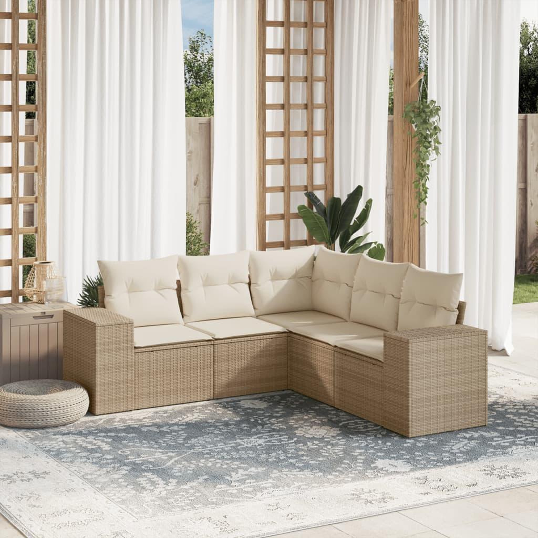 VIDAXL Salon de jardin avec coussins 5 pcs beige resine tressee