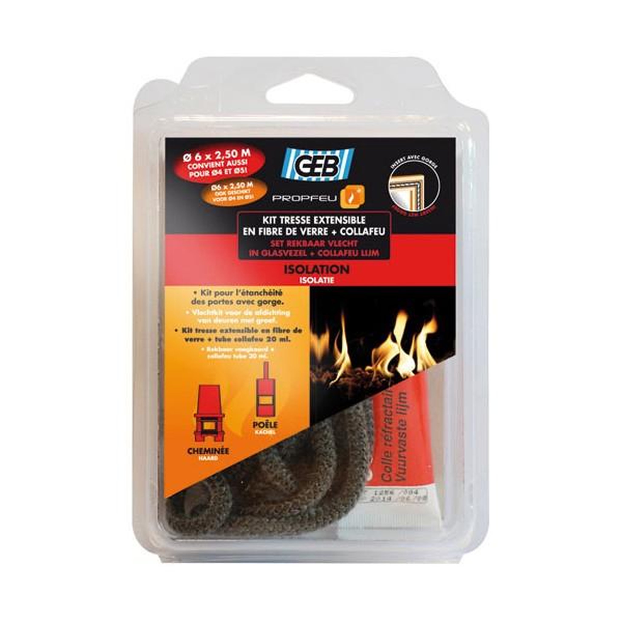 Geb Kit tresse en fibre verre extensible 8mmx2.5m + collafeu - 821592