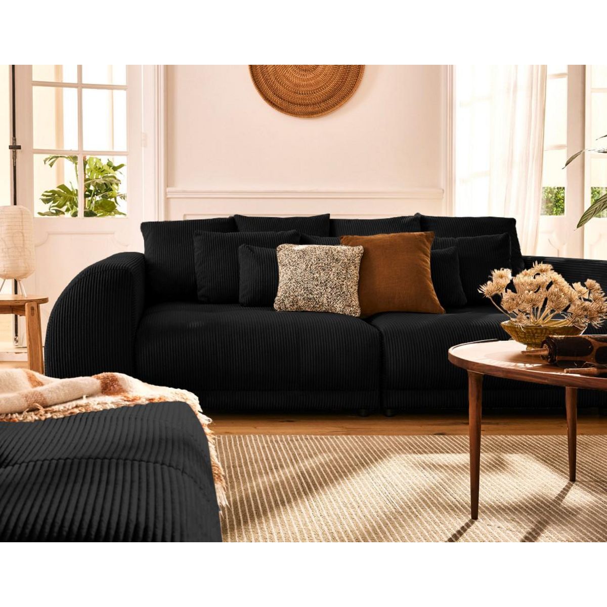 LISA DESIGN Amadora - canapé droit 4 places en velours côtelé