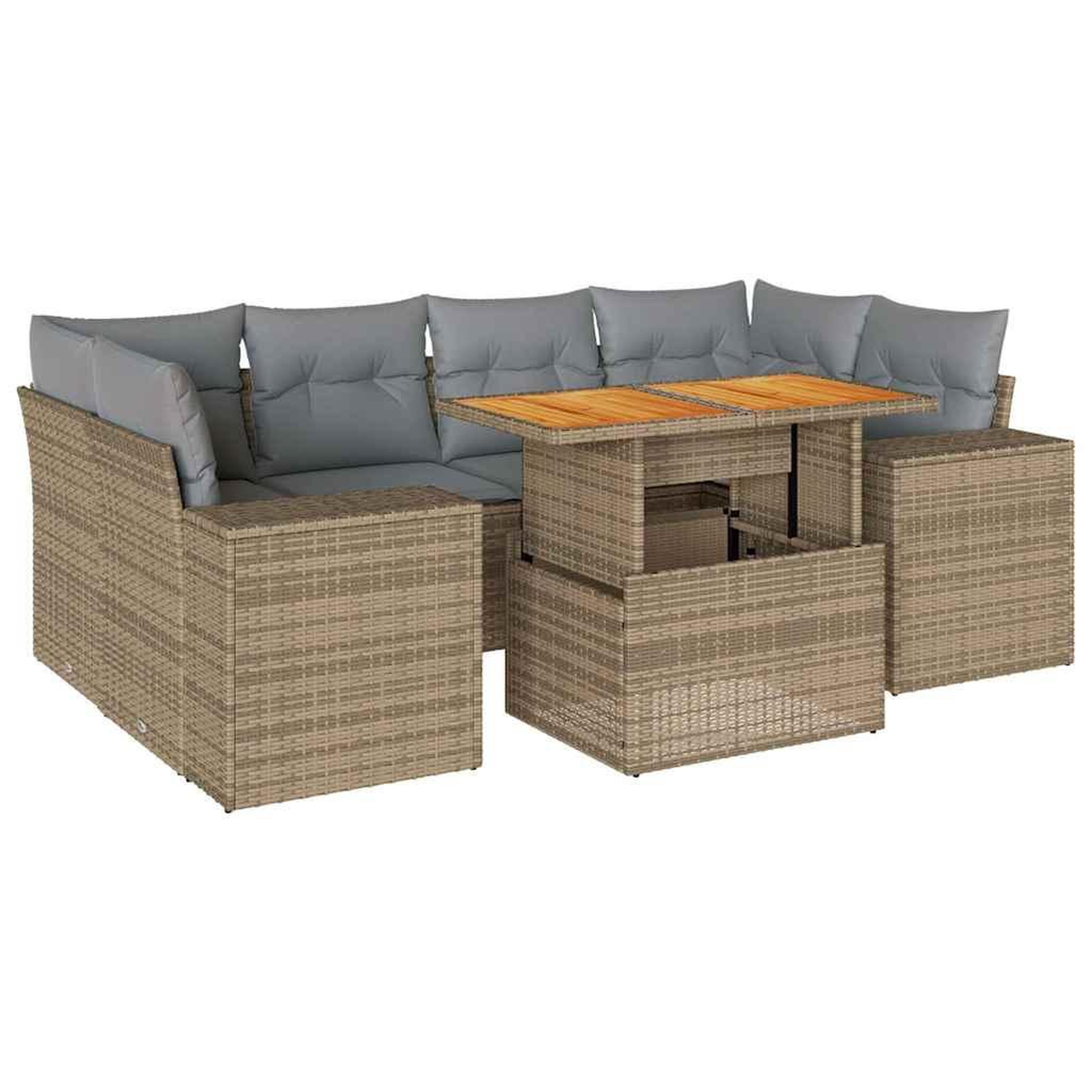 Voir la diapositive 2 : VIDAXL Salon de jardin avec coussins 7 pcs beige resine tressee
