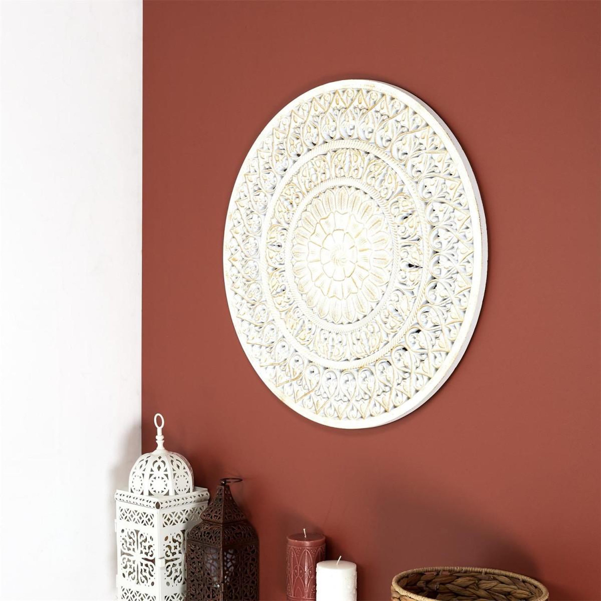 Voir la diapositive 4 : The Home Deco Factory Décoration murale  ethnique  60cm blanc & or