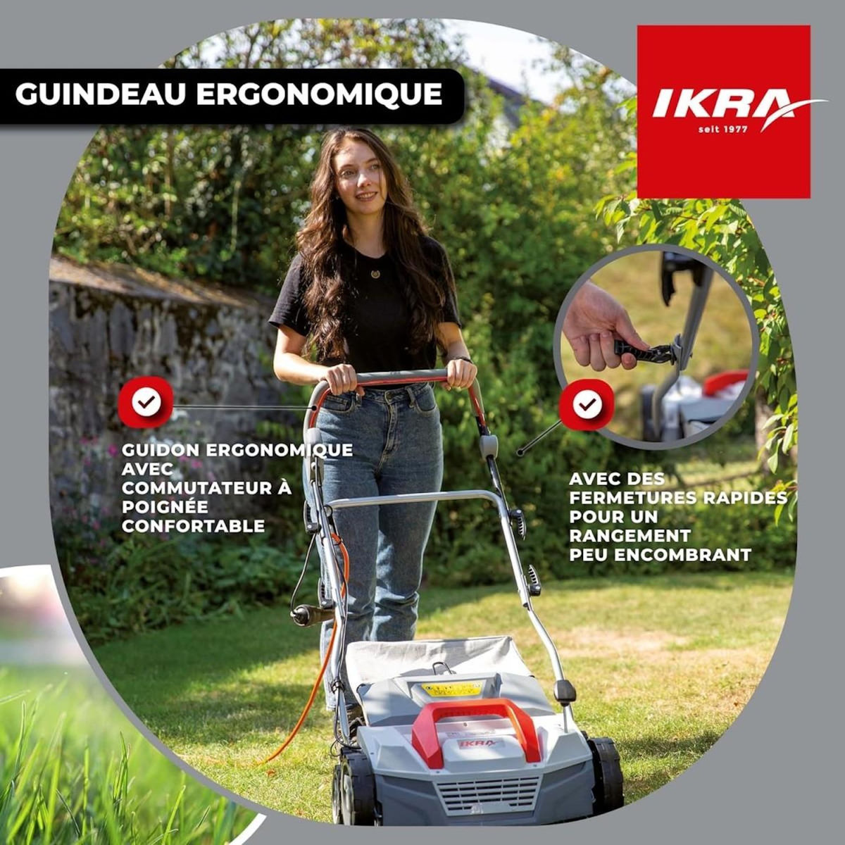 Ikra Scarificateur Démousseur électrique 1800W Profondeur de travail 23cm Bac à herbe 40L Aérateur de pelouse Entretien gazon IKRA