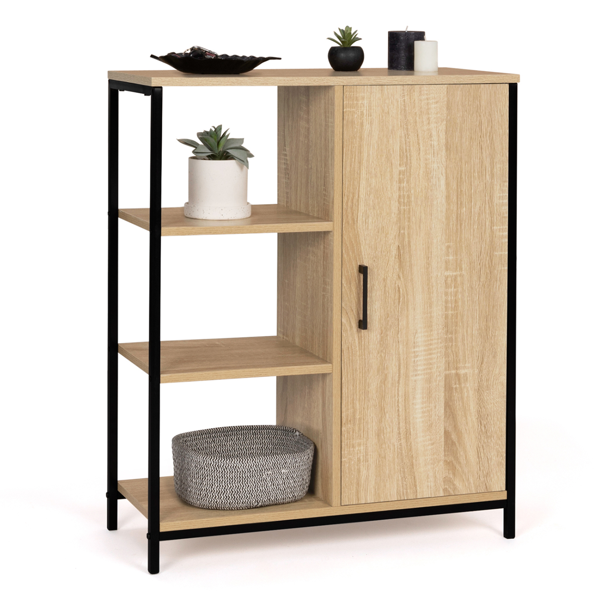 ID MARKET Buffet d'appoint 3 étagères et placard 70 cm detroit design industriel