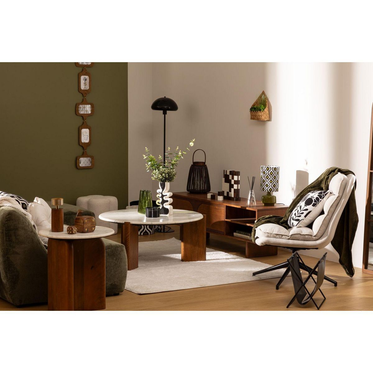 ATMOSPHERA Fauteuil pivotant en tissu et pieds métal HARPER