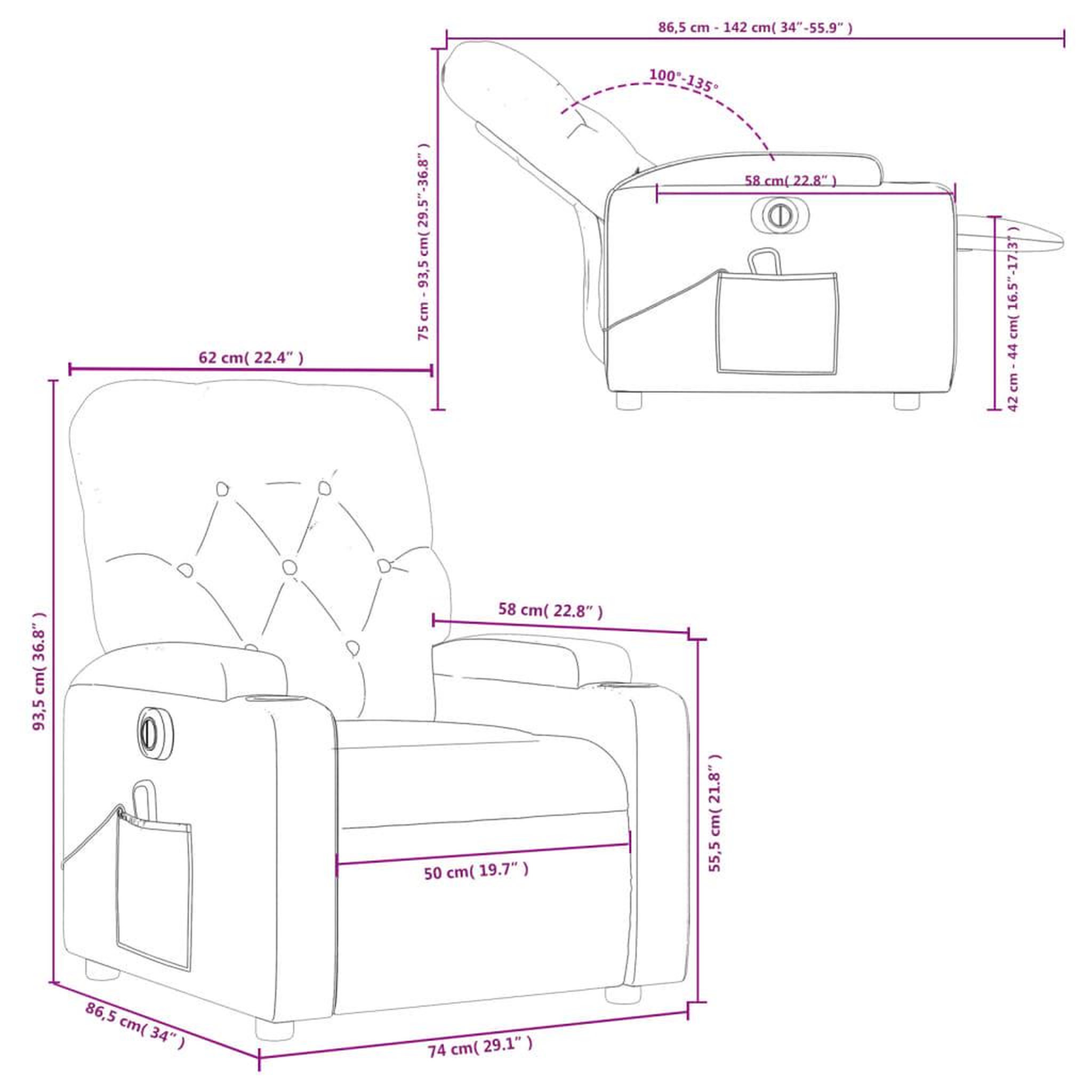 Voir la diapositive 6 : VIDAXL Fauteuil de massage inclinable electrique Rouge bordeaux Tissu