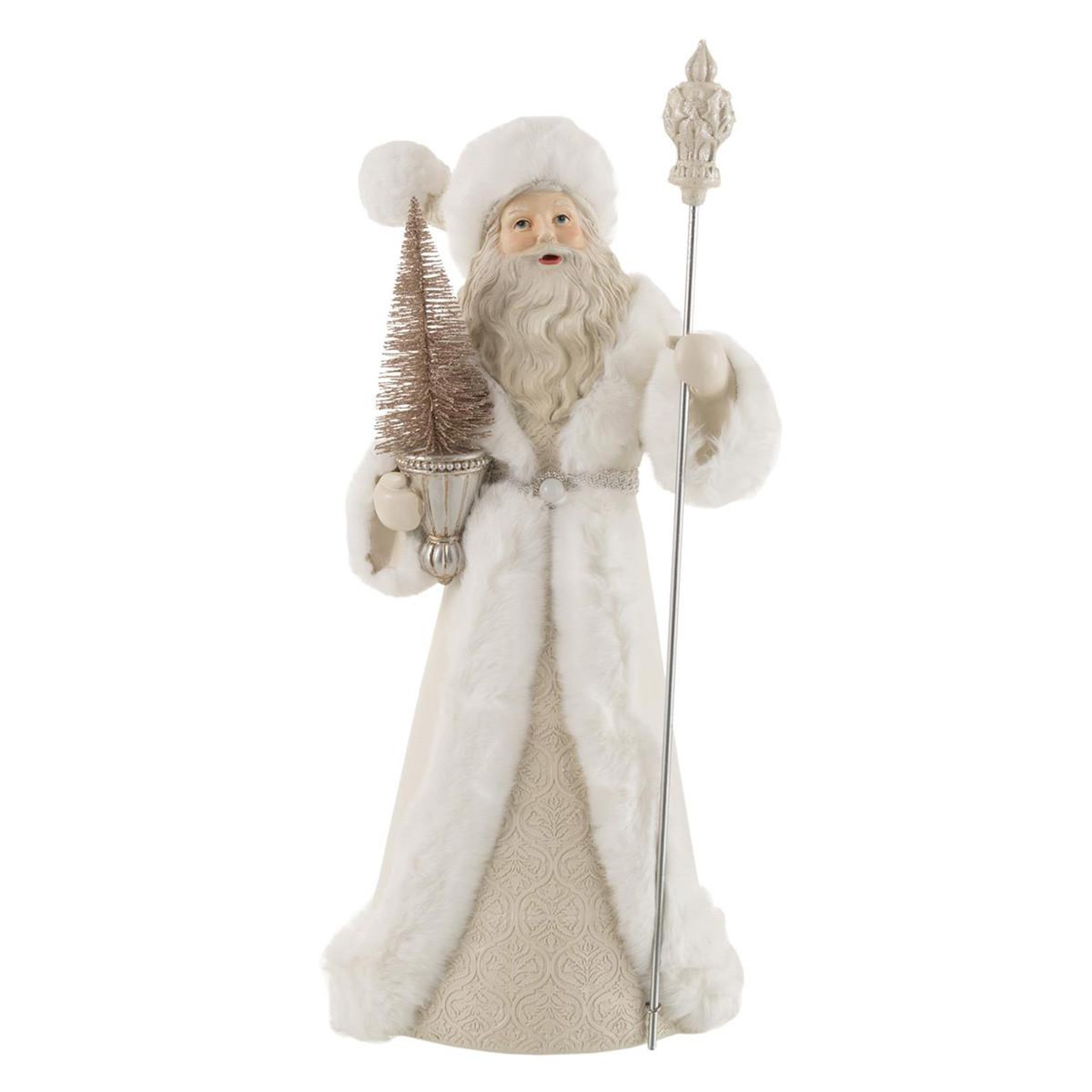 J-LINE Père noël déco en résine  sapin  57cm blanc