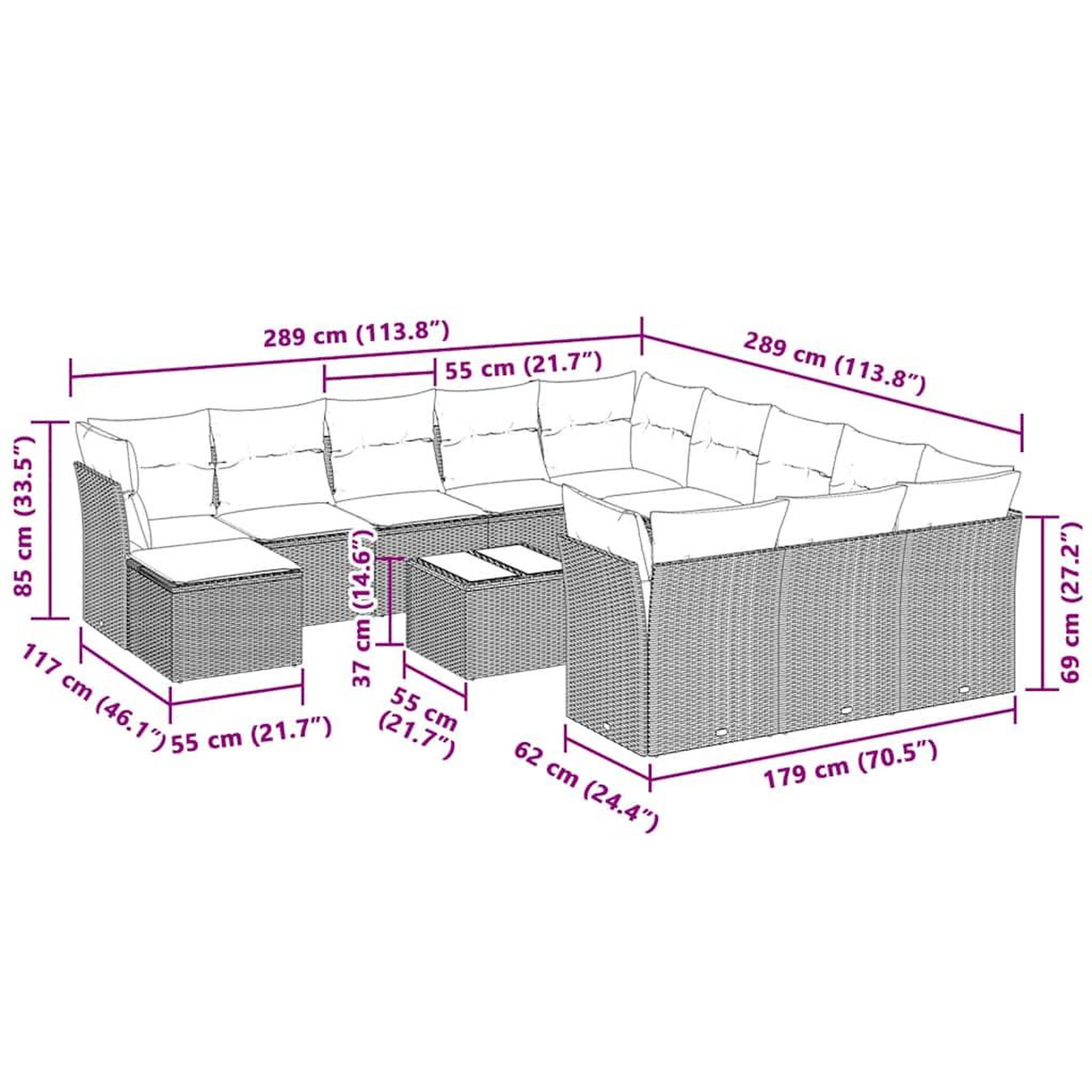 Voir la diapositive 4 : VIDAXL Salon de jardin avec coussins 13 pcs gris clair resine tressee