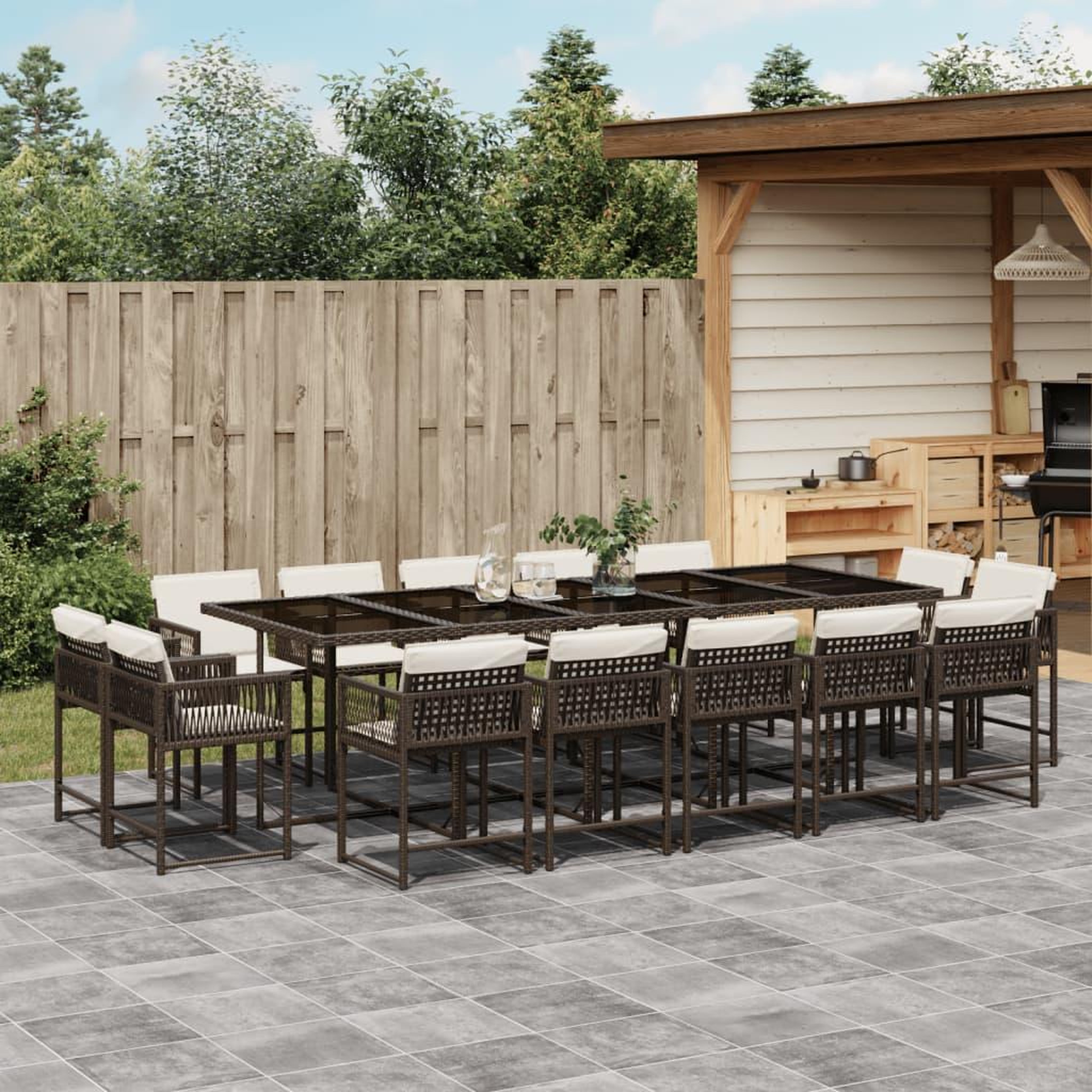 VIDAXL Ensemble a manger de jardin avec coussins 15 pcs marron rotin