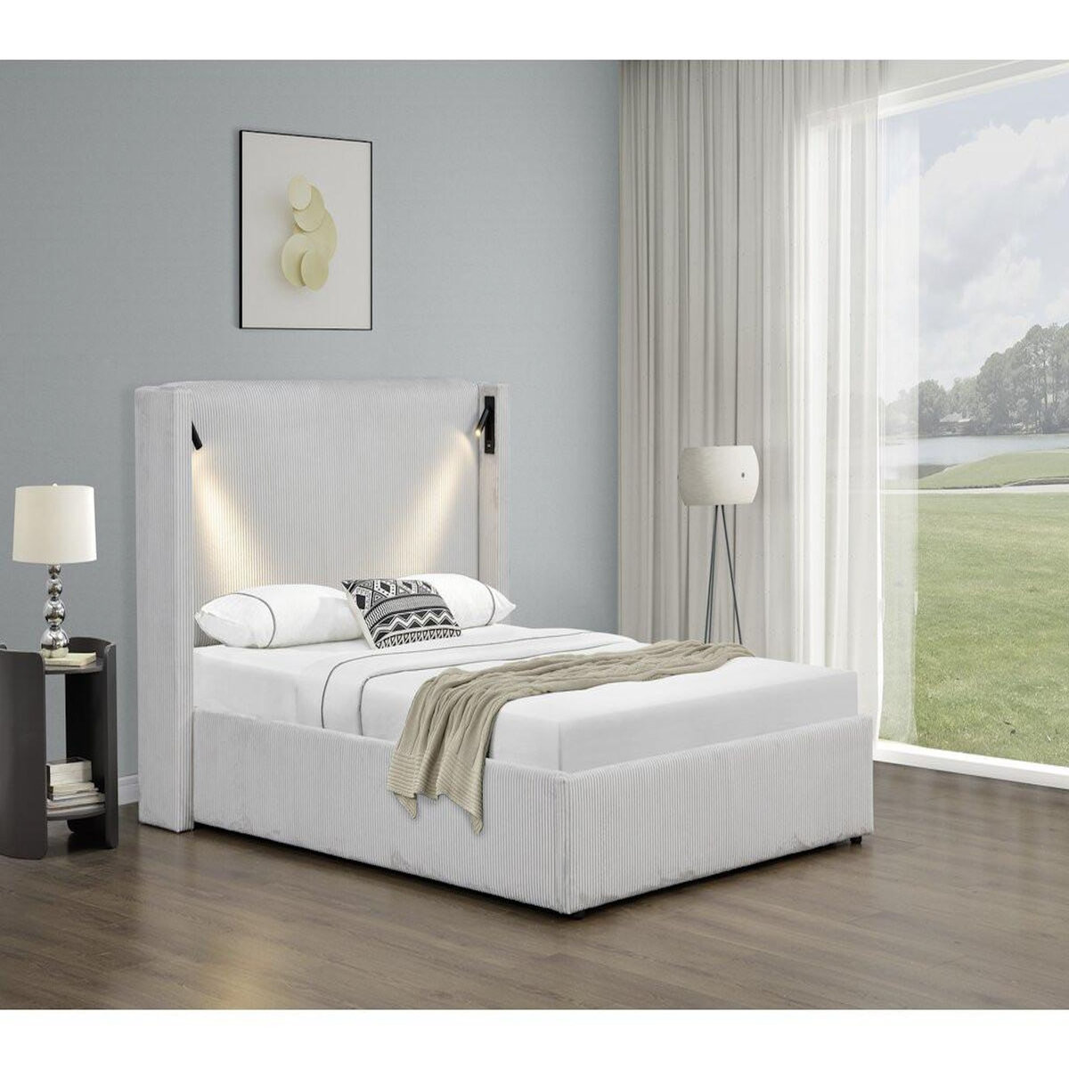Habitat et Jardin Lit double en velours côtelé avec coffre et lampe intégré  Cortina  - 140 x 190 cm-  Beige