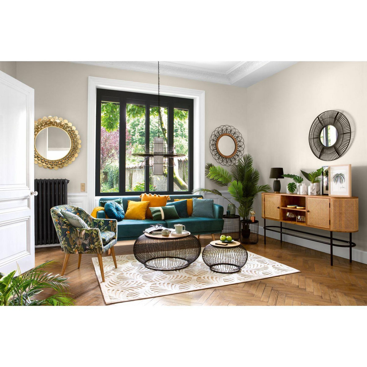 ATMOSPHERA Fauteuil de table effet velours Sango - Imprimé jungle